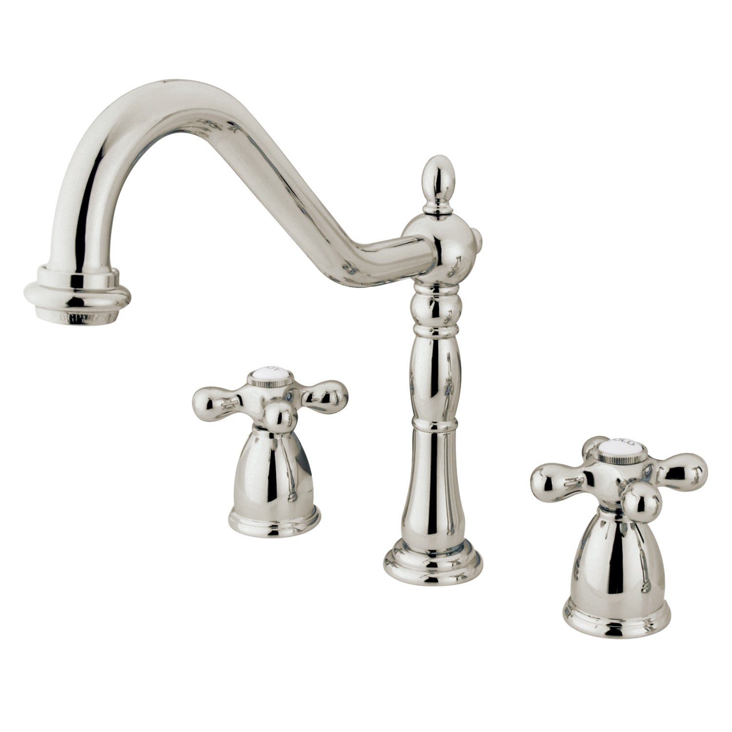 Kingston Heirloom KB1796AXLS - Robinet de cuisine à double poignée Heritage 3 trous, nickel poli
