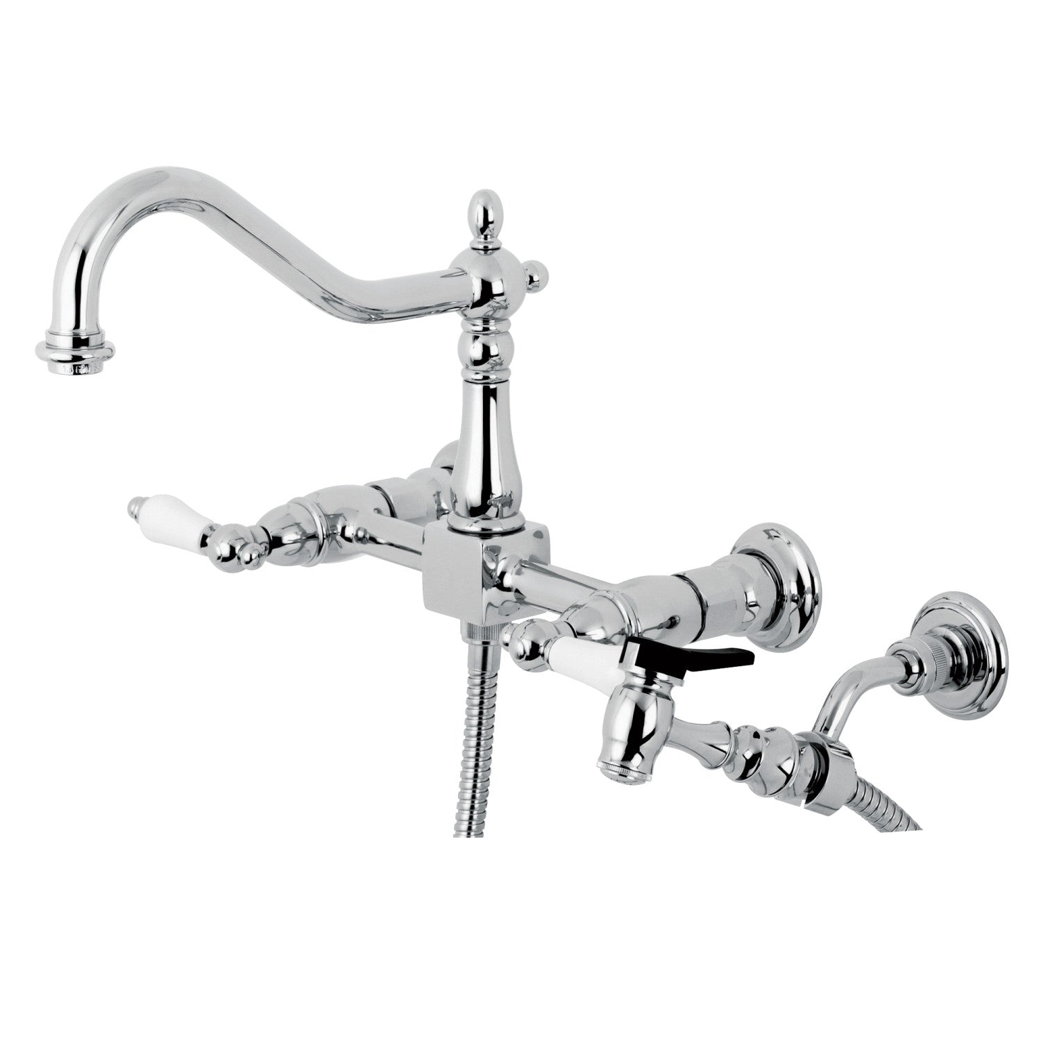 Kingston Heirloom KS1241PLBS - Robinet de cuisine à deux poignées Heritage 3 trous avec pulvérisateur en laiton, chrome poli