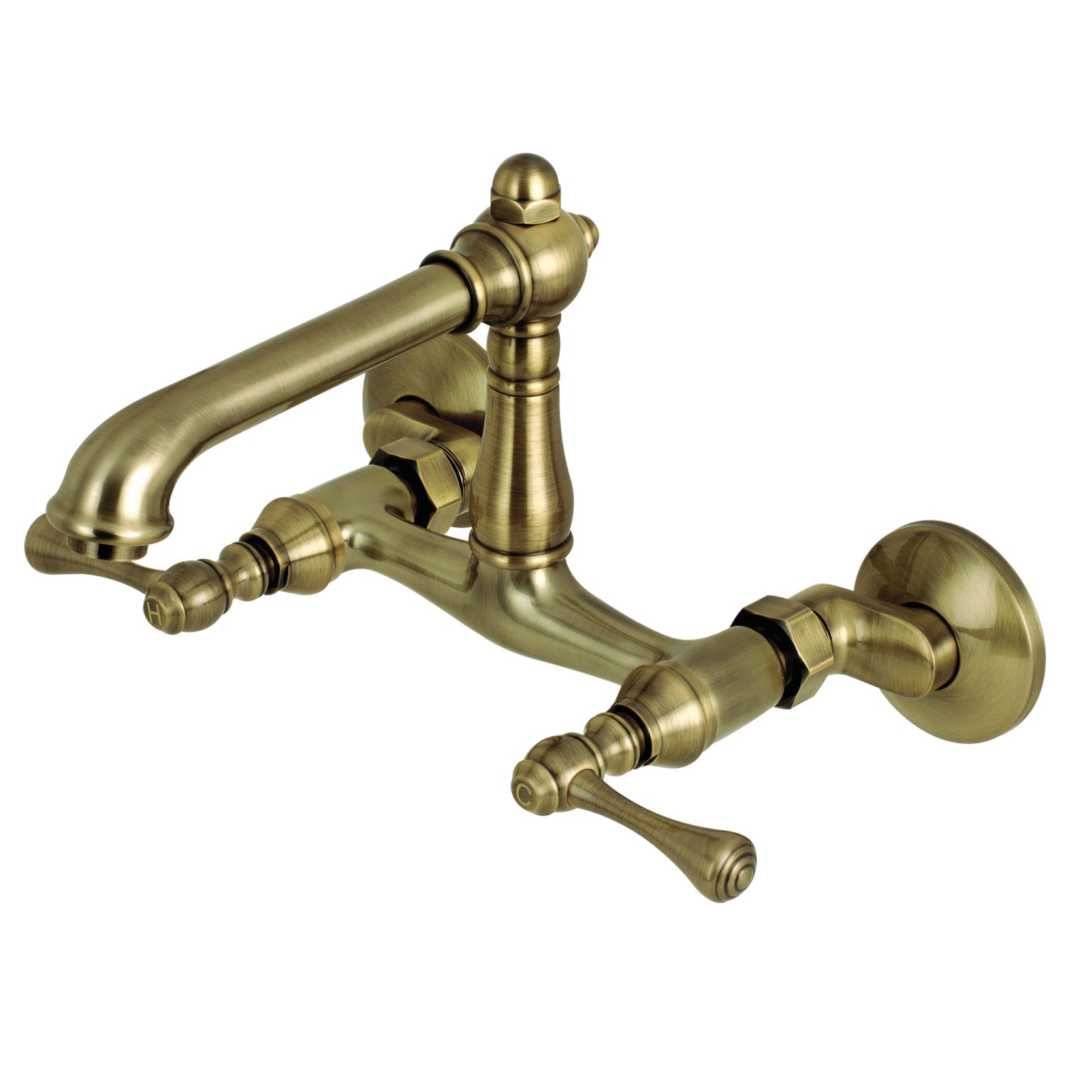 Kingston Tulare KS7223BL - Robinet de cuisine à deux poignées de pays anglais 2 trous Wall Mount Bridge, laiton antique