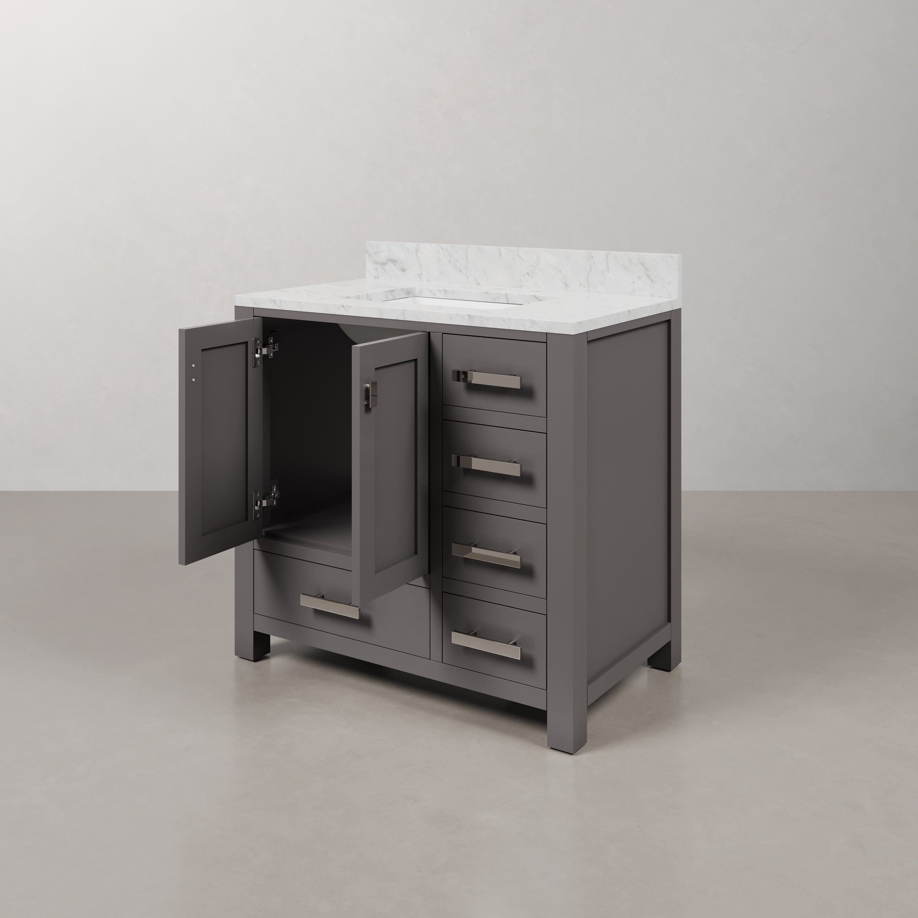 Kingston Luxe MS36CW01CG - 36 in. x 21.5 in. Bathroom Vanity Marble Top in Carrara White and White Basin, Gray