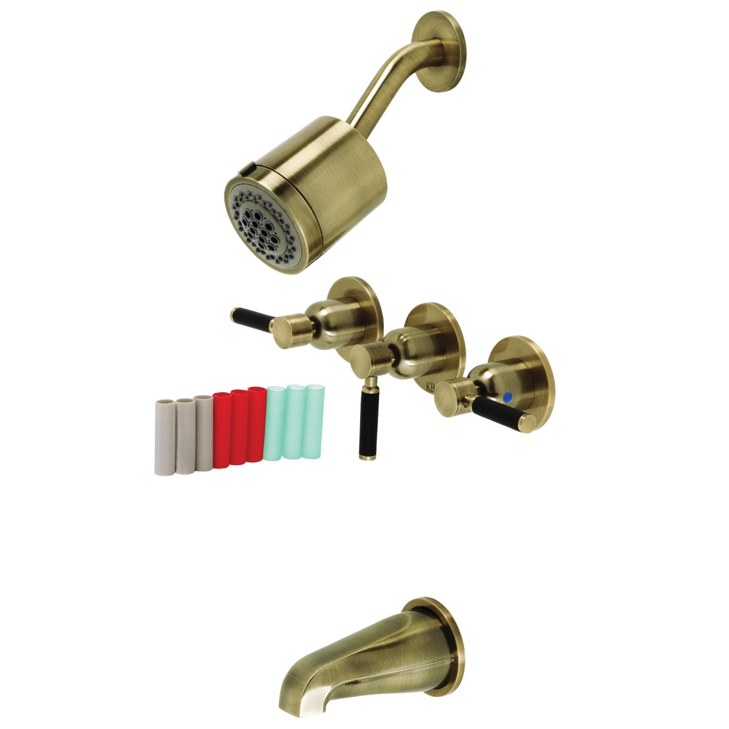 Kingston Sona KBX8133DKL - Robinet de baignoire et de douche à triple poignée Kaiser, laiton antique