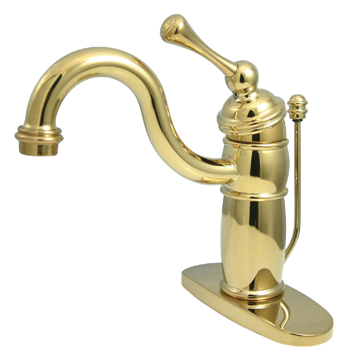 Kingston Heirloom KB1402BL - Robinet de salle de bains à une poignée victorienne 1 trou avec plaque de pont et drain à tirette, laiton poli
