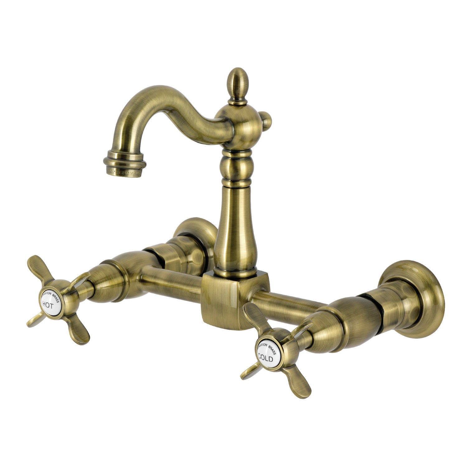 Kingston Heirloom KS2443BEX - Robinet de cuisine à deux poignées 2 trous Wall Mount Bridge, laiton antique