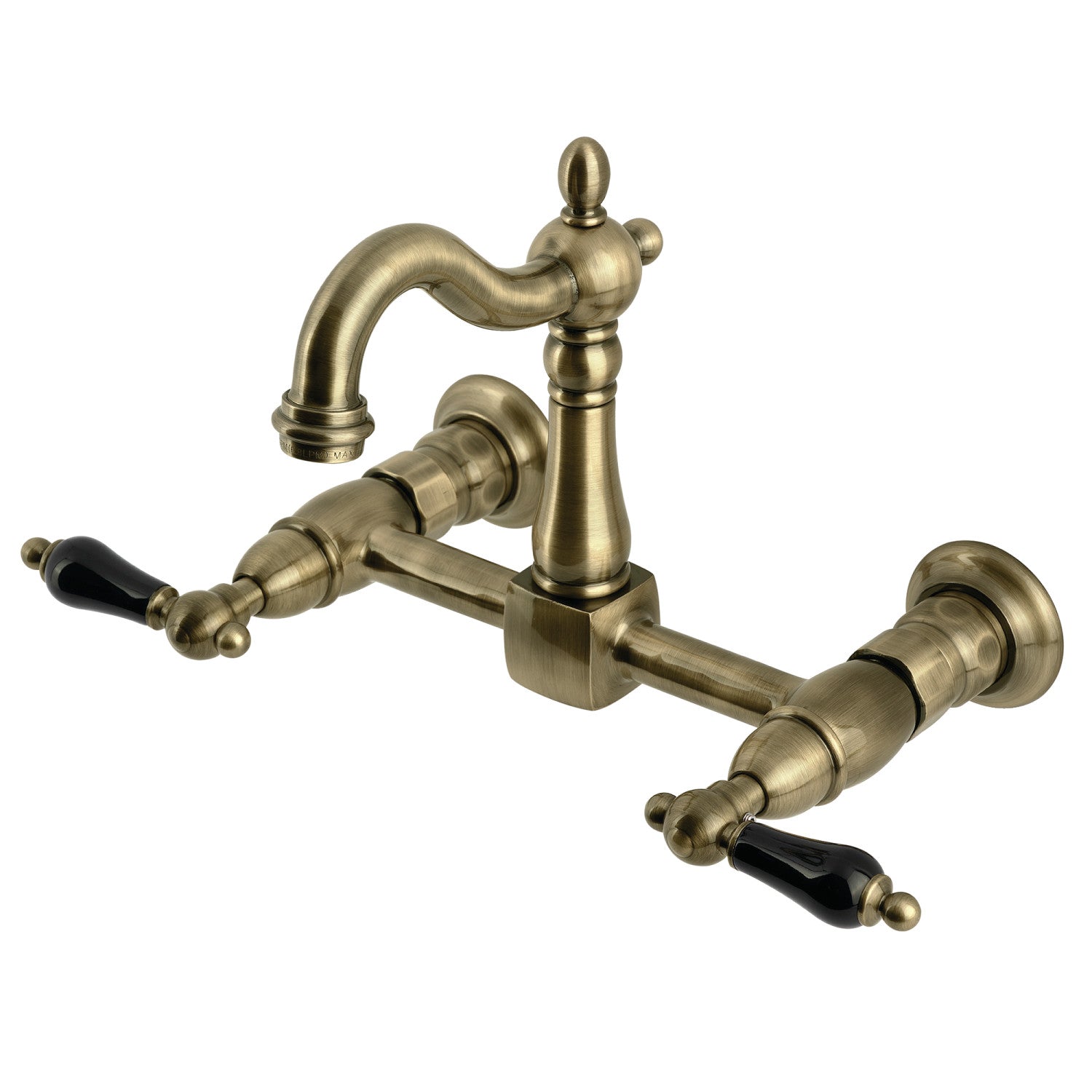 Kingston Heirloom KS2443PKL - Robinet de cuisine à deux poignées 2 trous Wall Mount Bridge, laiton antique