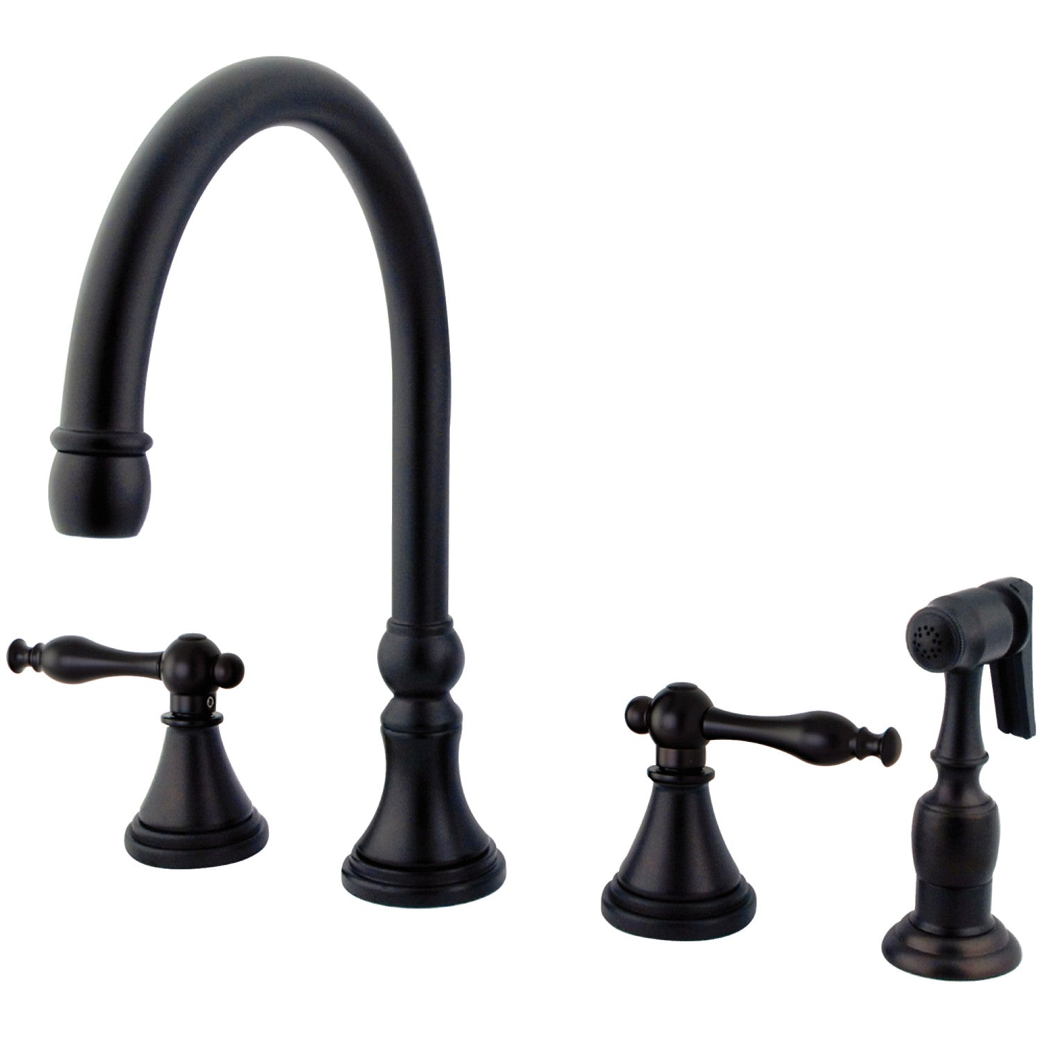 Kingston Tulare KS2795NLBS - Governor Double-Handle 4 trous Robinet de cuisine répandu avec pulvérisateur en laiton, bronze à l'huile