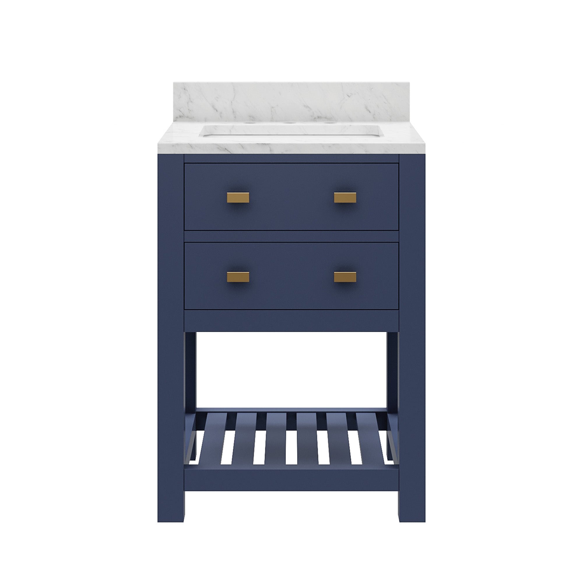 Kingston Luxe MA24CW06MB - 24 in. x 21.5 in. Bathroom Vanity Carrara White Marble Top and White Basin, Monarch Blue