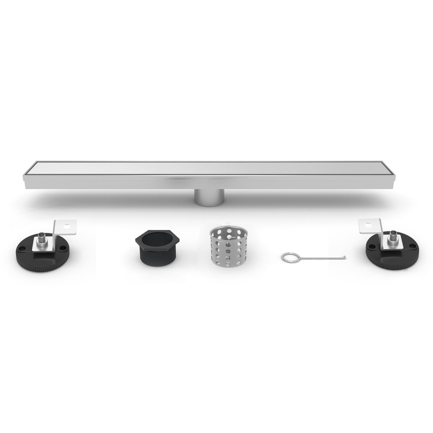 Kingston Watercourse BSF6028 60-Inch Stainless Steel Linear Shower Drain with Reversible Tile Insert and Flat Grate, Brushed Nickel