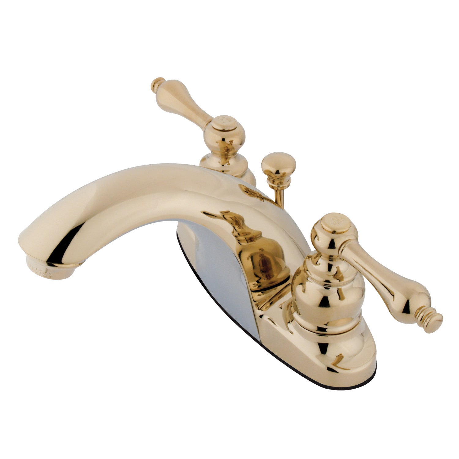 Kingston Heirloom KB7642AL - Robinet de salle de bain double poignée de pays anglais 3 trous montage sur plage 4-Inch Centerset avec drain à tirette, laiton poli