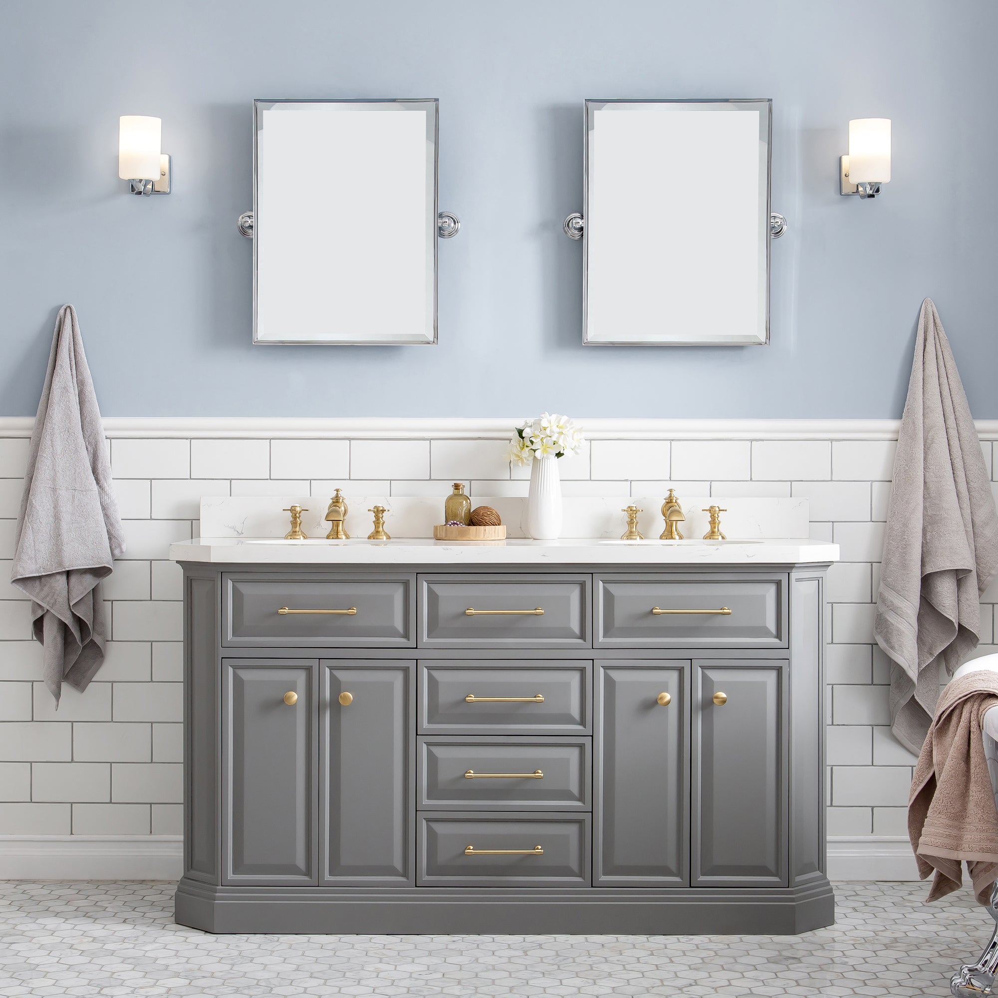 Kingston Luxe PA60QZ06CG - 60 in. x 22 in. Bathroom Vanity Quartz Top and White Basin, Cashmere Grey
