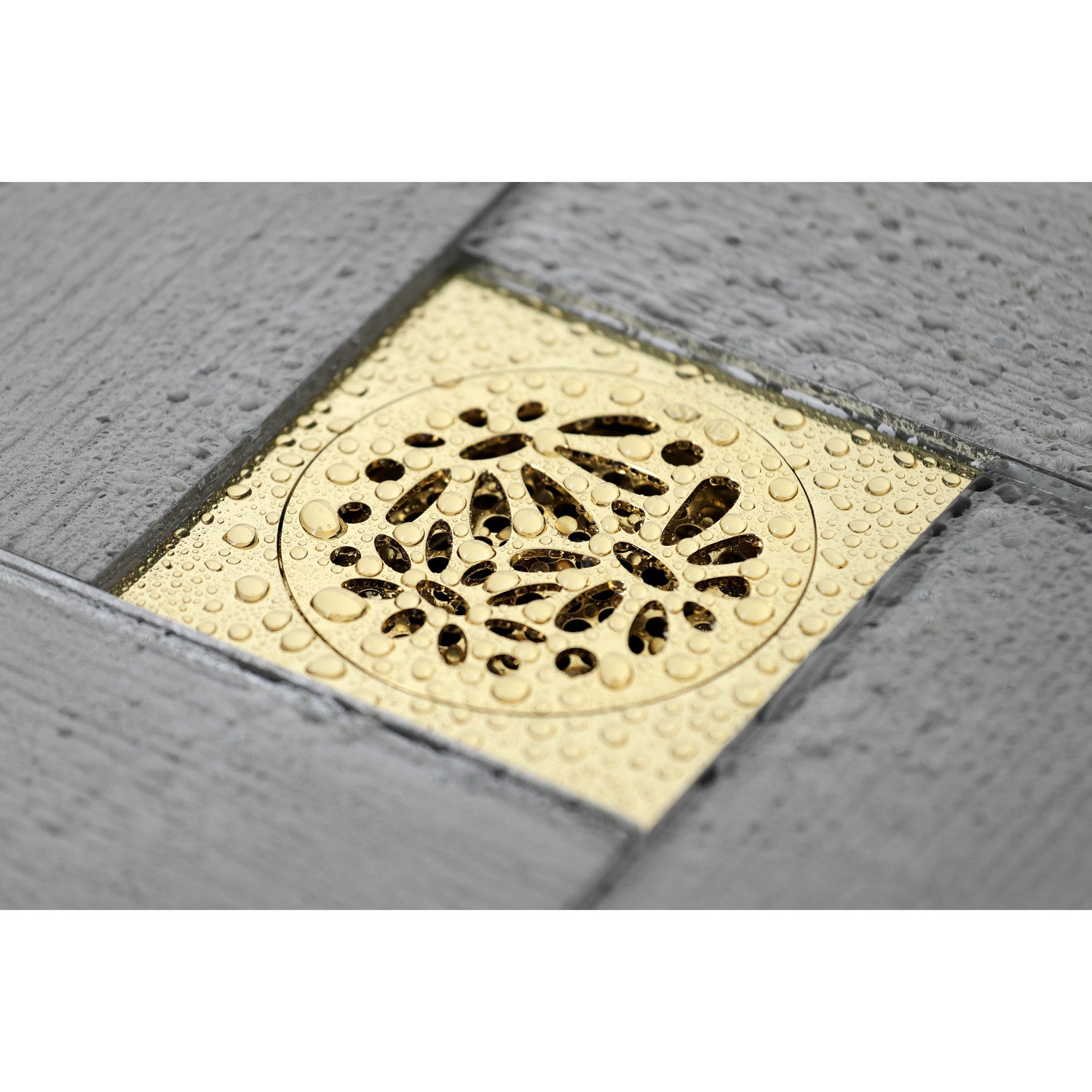 Kingston Watercourse BSF6360PB 4-Inch Brass Square Grid Shower Drain with Hair Strainer, Polished Brass