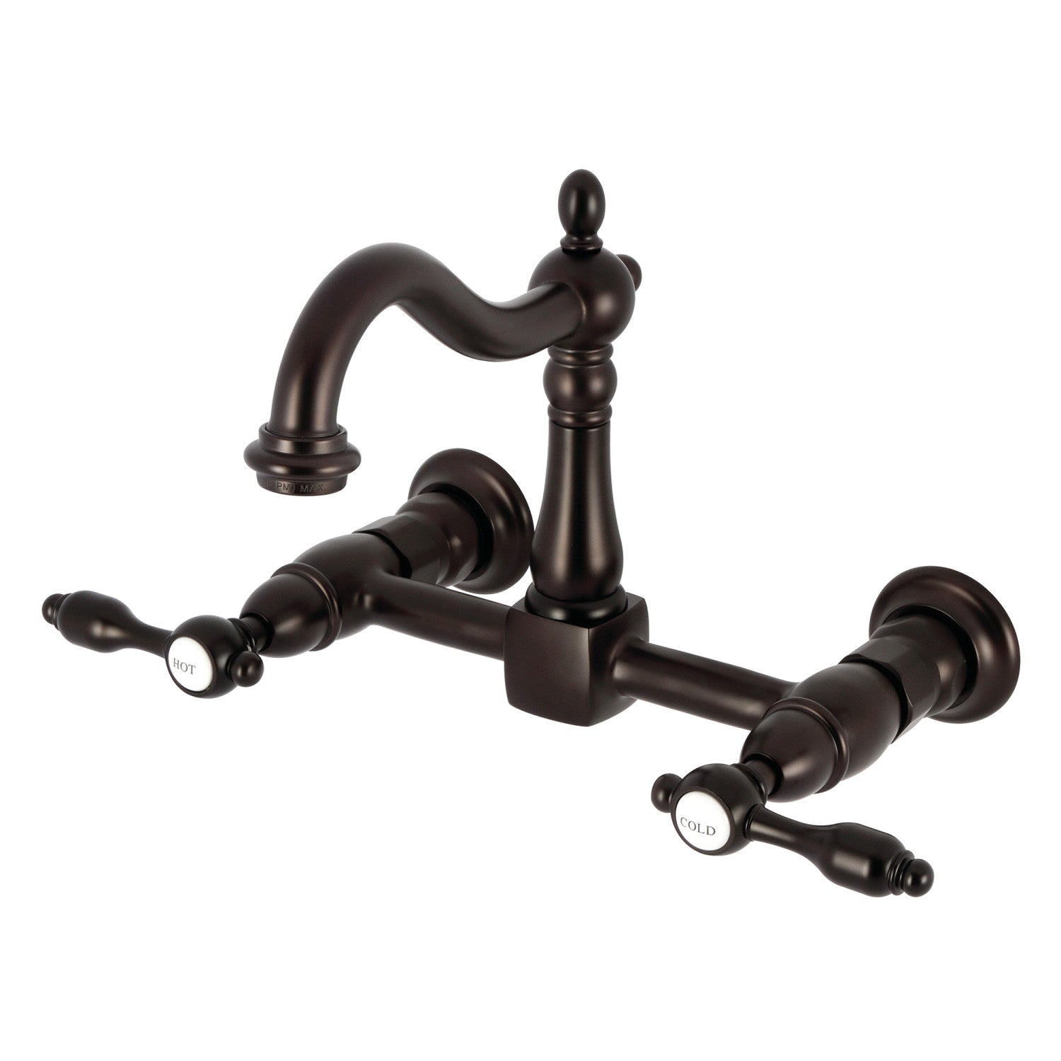 Kingston Heirloom KS1265TAL - Robinet de cuisine à deux poignées Tudor 2 trous Wall Mount Bridge, bronze frotté à l'huile