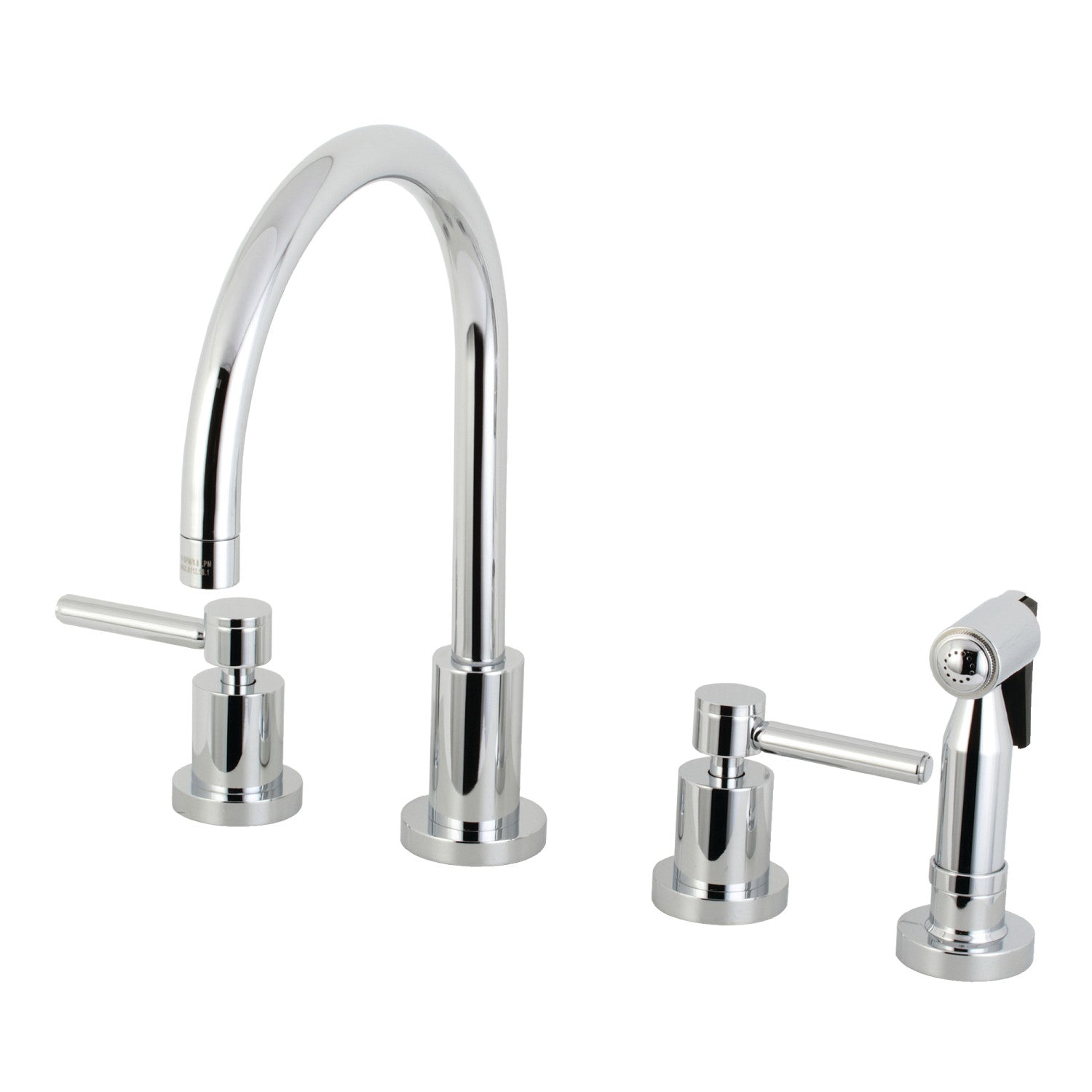 Kingston Sona KS8721DLBS - Robinet de cuisine à double poignée Concord 4 trous avec pulvérisateur en laiton, chrome poli