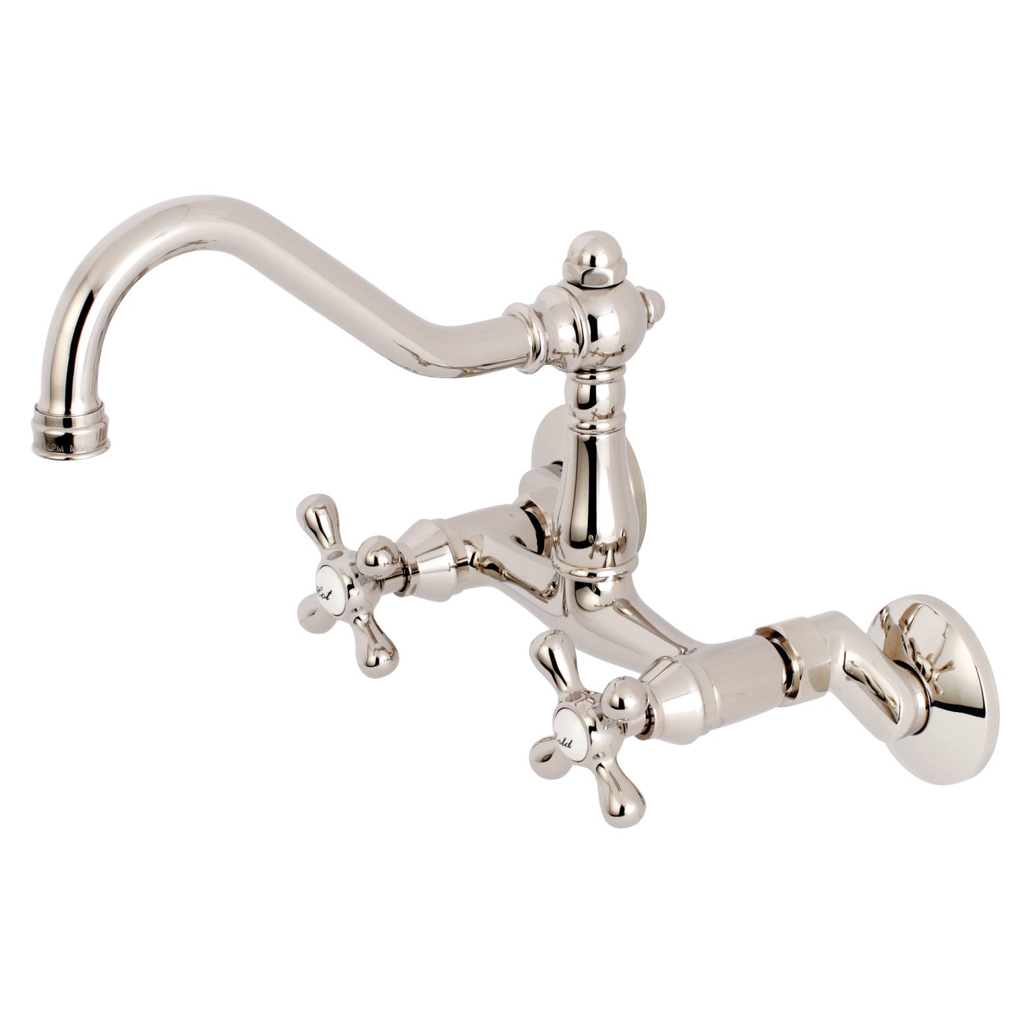 Kingston Heirloom KS3226AX - Robinet de cuisine à deux poignées vintage 2 trous Wall Mount Bridge, nickel poli
