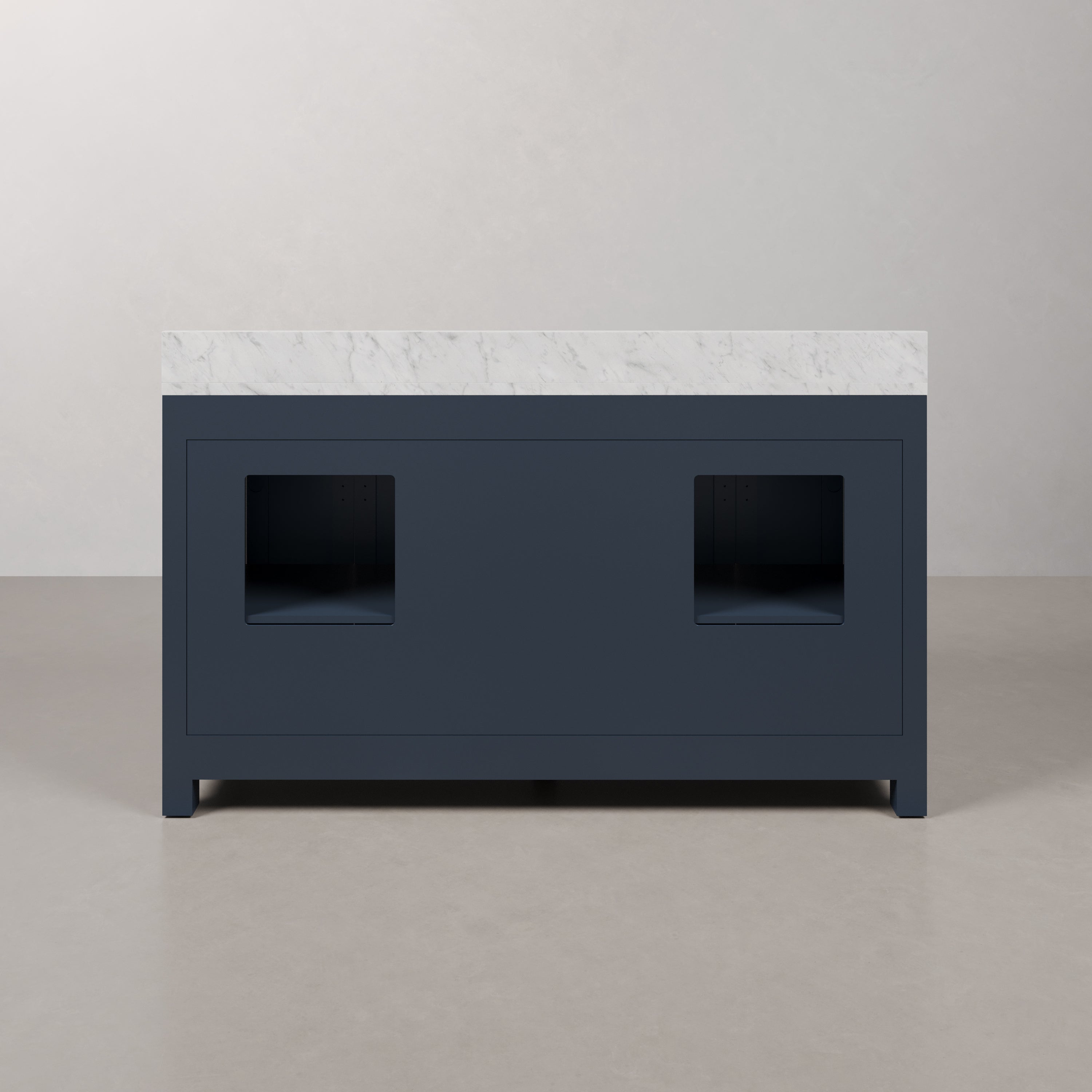 Kingston Luxe MS60CW06MB - 60 in. x 21.5 in. Bathroom Vanity Marble Top in Carrara White and White Basin, Monarch Blue