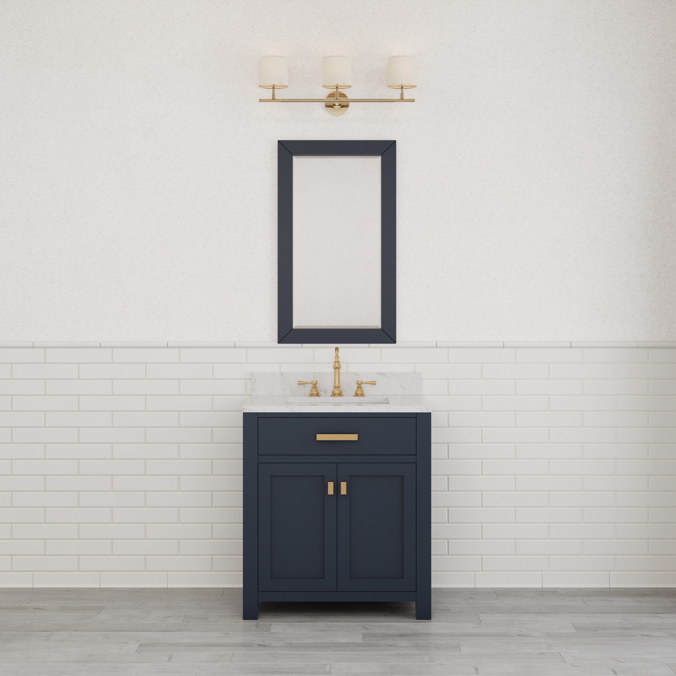 Kingston Luxe MS30CW06MB - 30 in. x 21.5 in. Bathroom Vanity Marble Top in Carrara White and White Basin, Blue