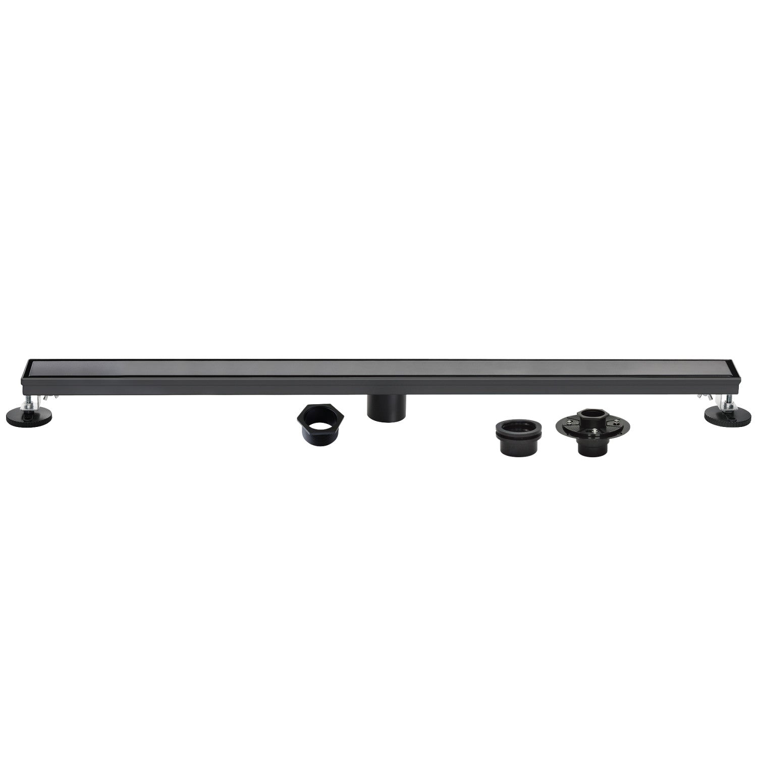 Kingston Watercourse BSFK7220 72-Inch Stainless Steel Linear Shower Drain with Reversible Tile Insert and Flat Grate, Drain with Base Flange and Hair Strainer, Matte Black