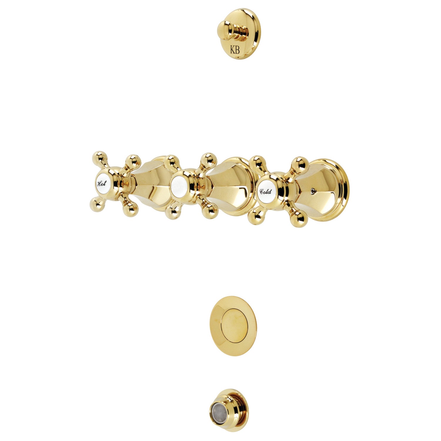 Kingston Heirloom KB4322BX - Robinet de bidet de pont métropolitain à trois poignées avec couvercle en laiton, laiton poli