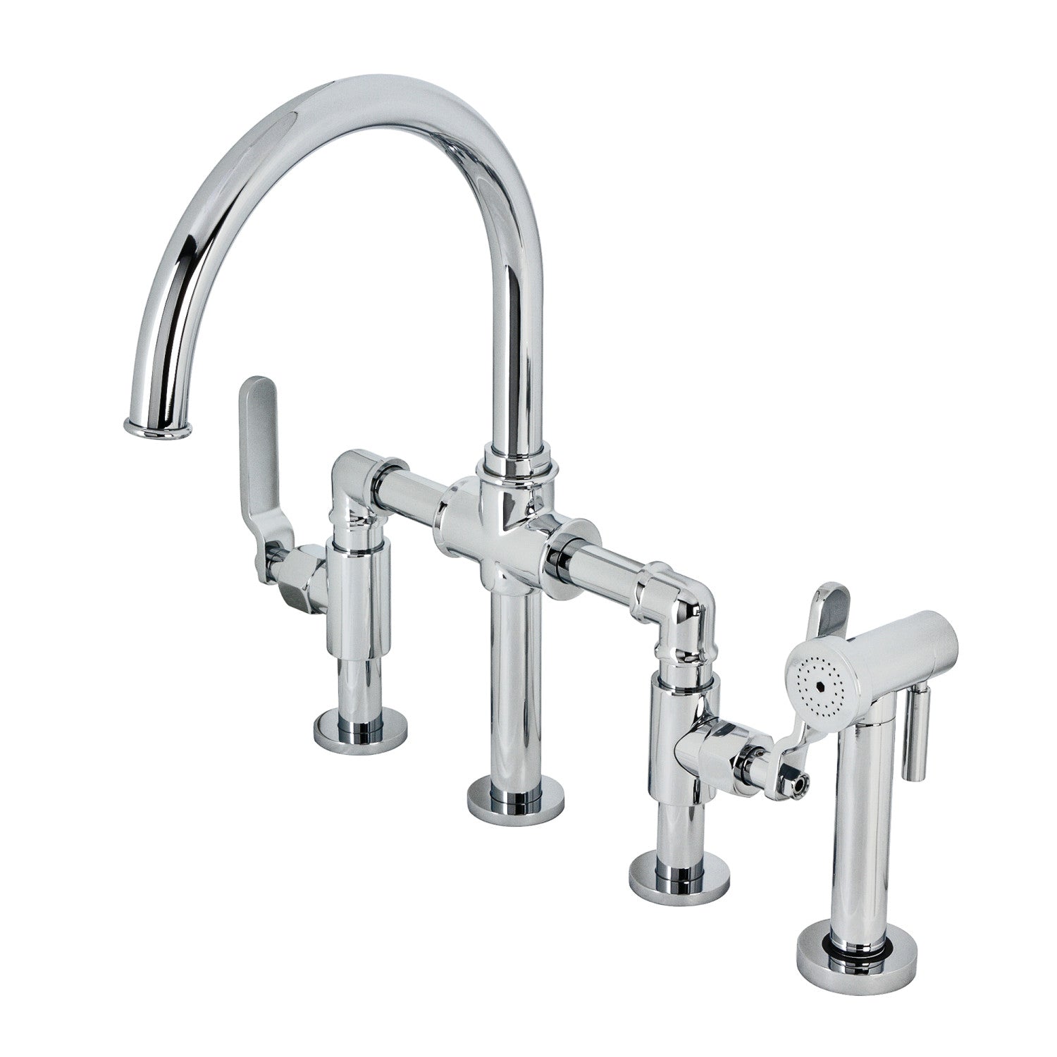Kingston Sona KS2331KL - Robinet de cuisine à pont à deux poignées Whitaker 4 trous avec pulvérisateur en laiton, chrome poli