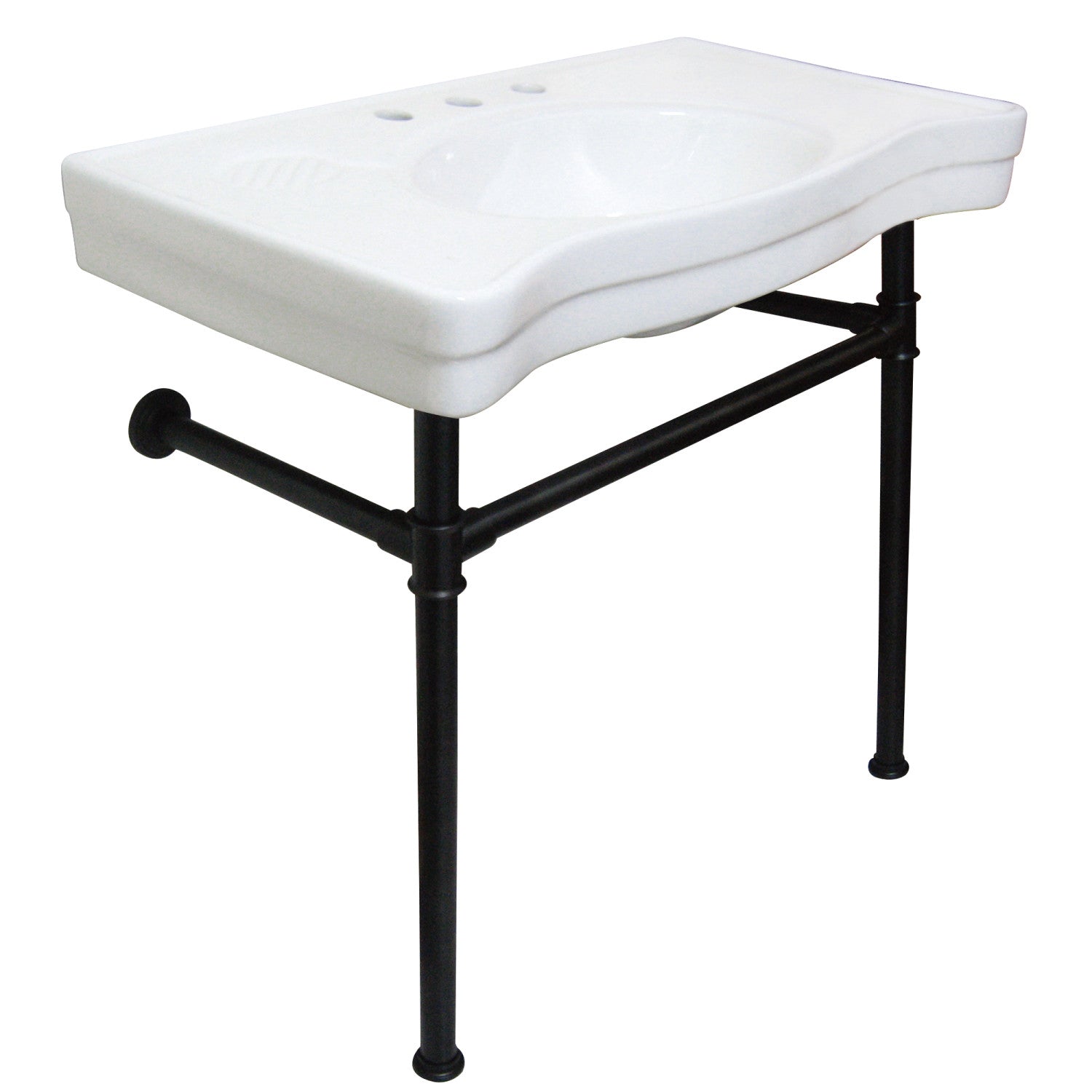 Kingston Tulare VPB1360ST - Imperial 36-Inch Ceramic Console Sink with Stainless Steel Legs (8-Inch, 3-Hole), White/Matte Black