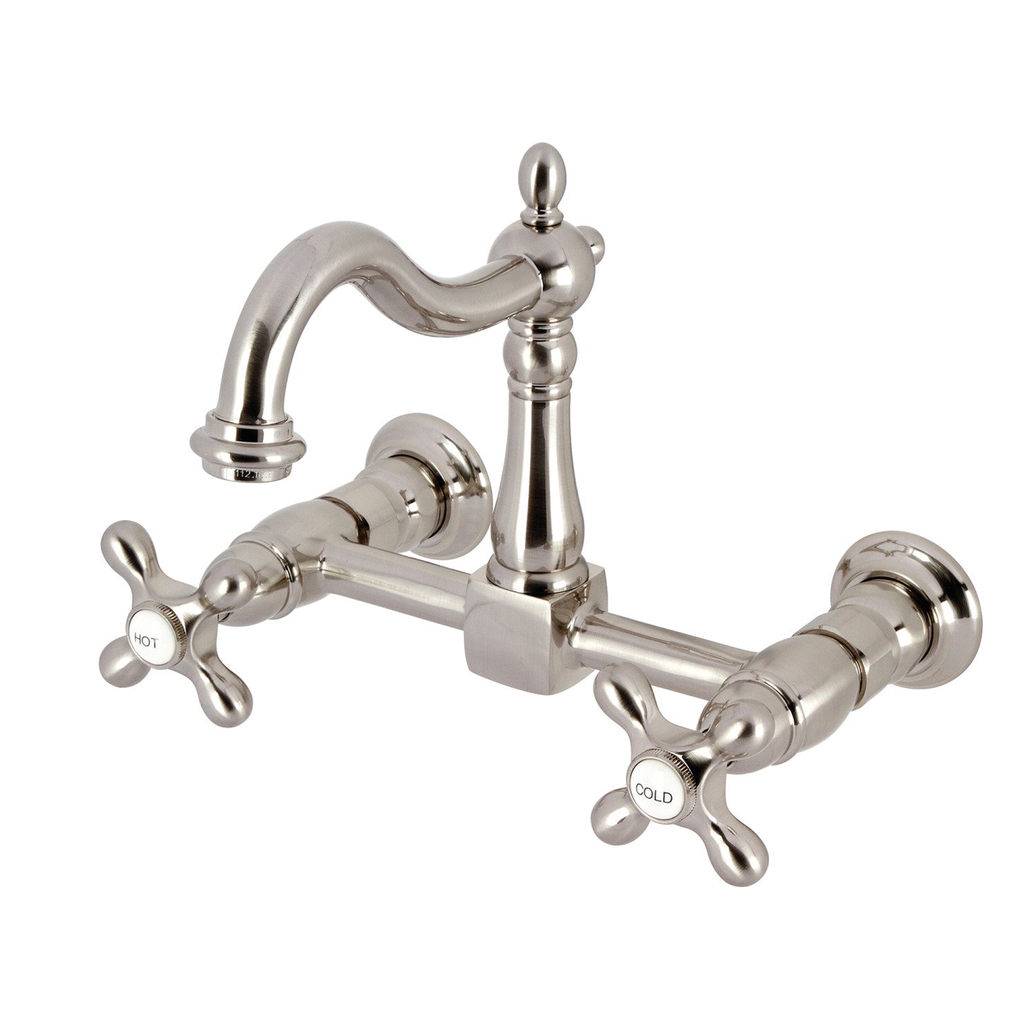 Kingston Heirloom KS1268AX - Robinet de cuisine à deux poignées Heritage 2 trous, nickel brossé
