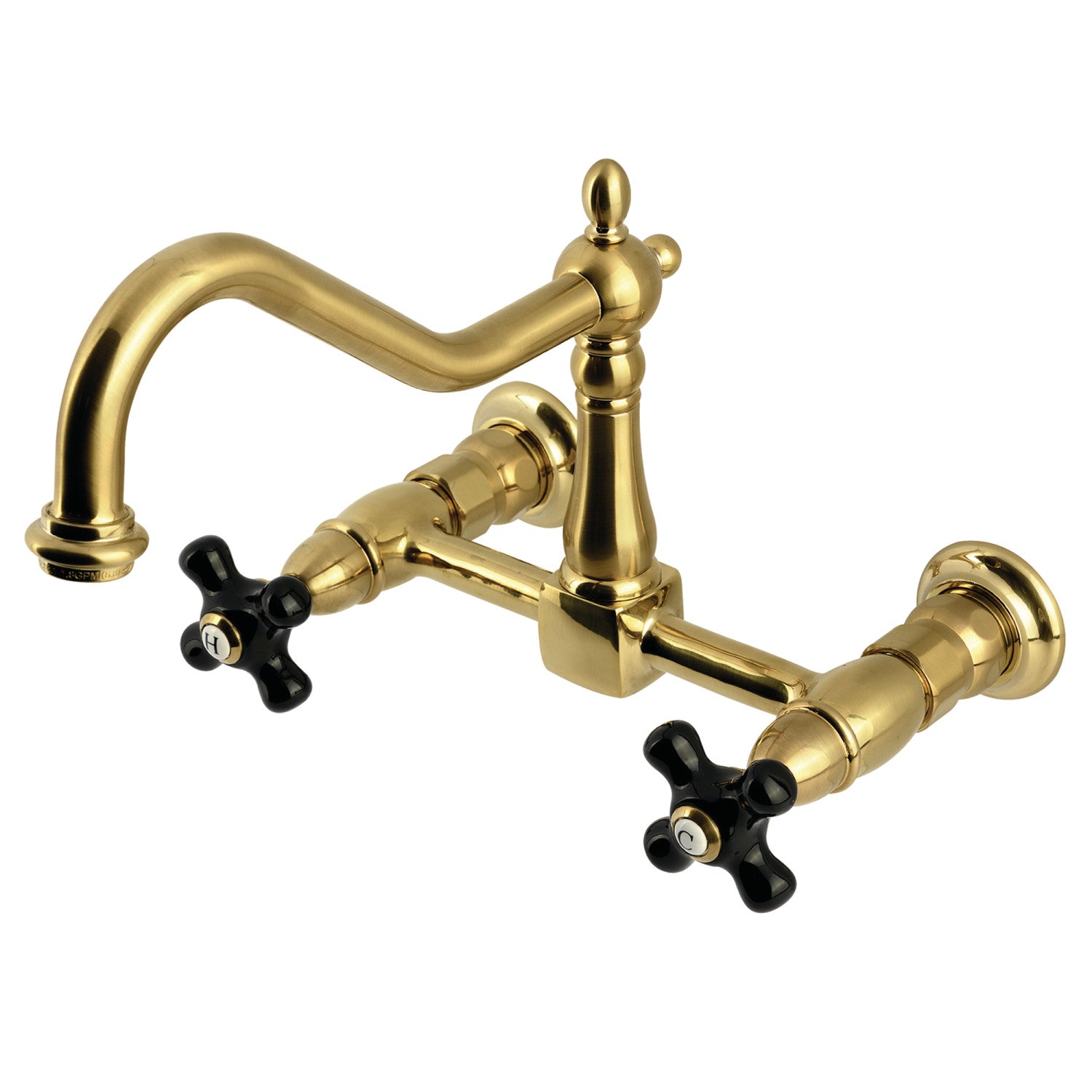 Kingston Heirloom KS1247PKX - Robinet de cuisine à deux poignées 2 trous Wall Mount Bridge, laiton brossé