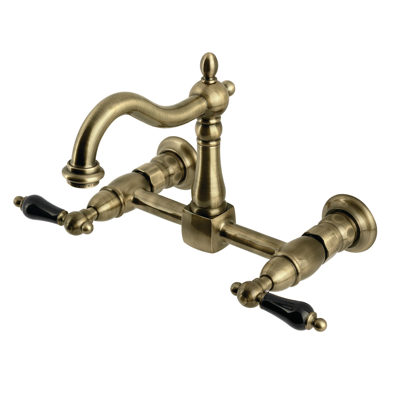 Kingston Heirloom KS1263PKL - Robinet de cuisine à deux poignées 2 trous Wall Mount Bridge, laiton antique