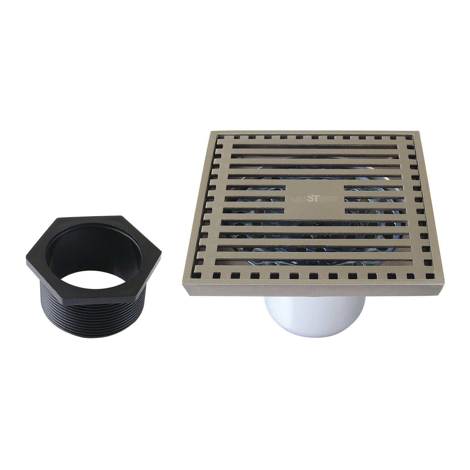 Kingston Watercourse BSF4464BN 4-Inch Brass Square Grid Shower Drain with Hair Strainer, Brushed Nickel