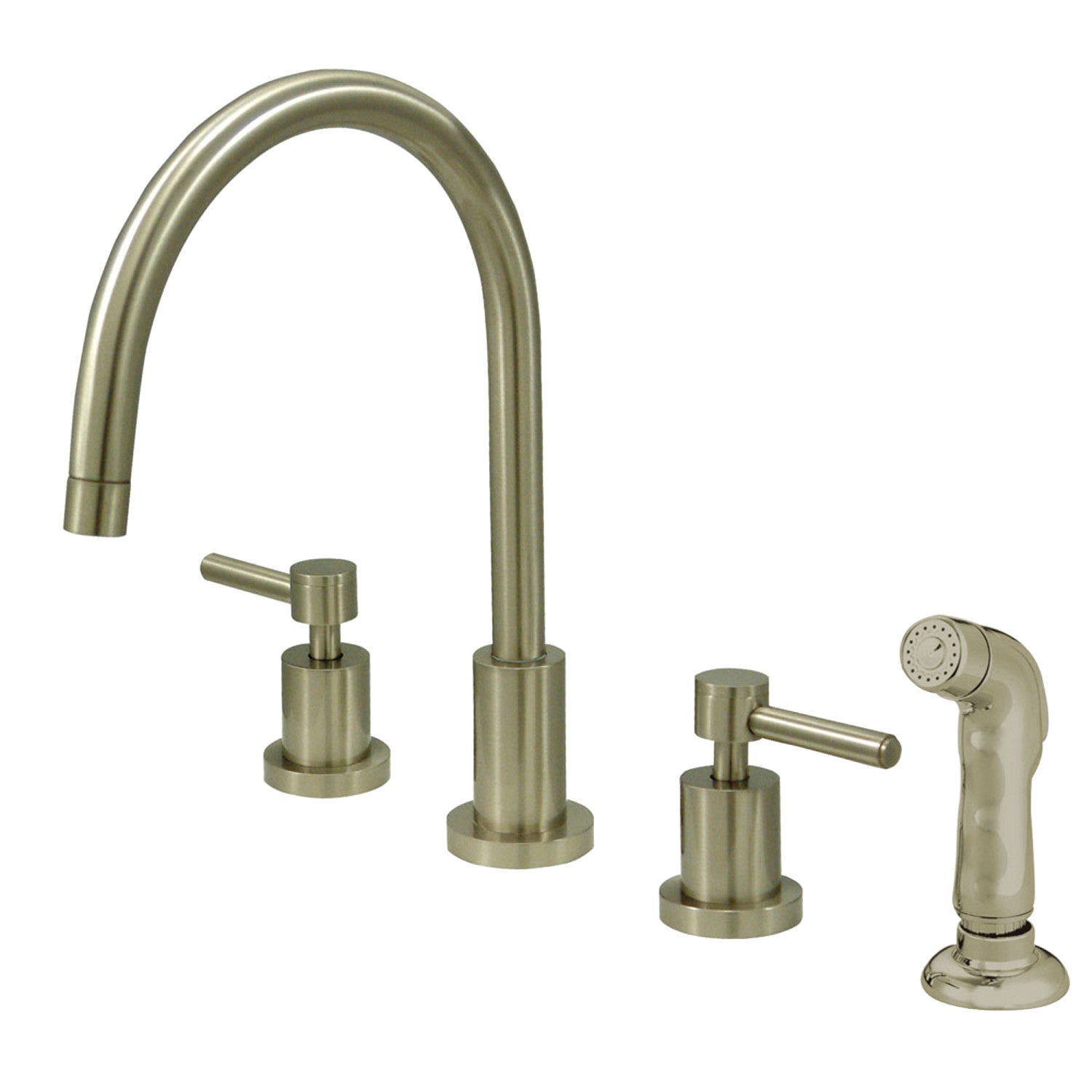 Kingston Sona KS8728DL - Robinet de cuisine à double poignée Concord 4 trous avec pulvérisateur en plastique, nickel brossé