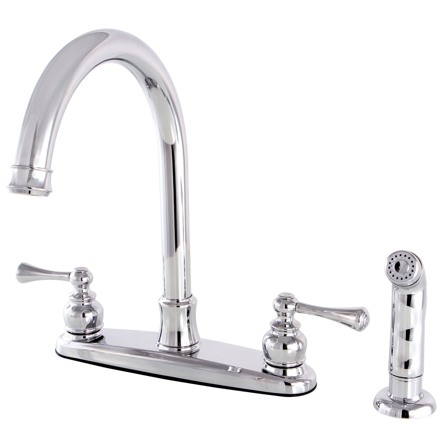 Kingston Tulare FB7791BLSP - Robinet de cuisine central à deux poignées vintage 4 trous 8" avec pulvérisateur latéral, chrome poli