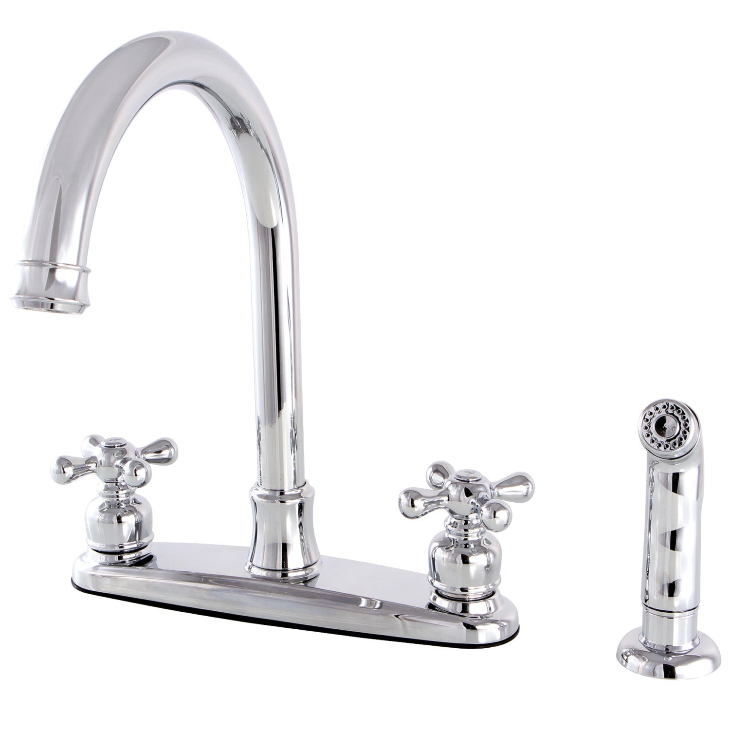 Kingston Heirloom FB7791AXSP - Victorian à deux poignées 4 trous 8" Centerset Robinet de cuisine avec pulvérisateur latéral, chrome poli