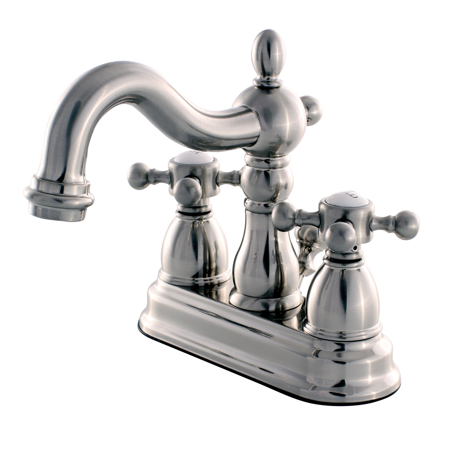 Kingston Heirloom KB1608BX - Heritage Double-Handle 3 trous montage sur plage 4-Inch Centerset Robinet de salle de bains avec drain à tirette, Nickel brossé