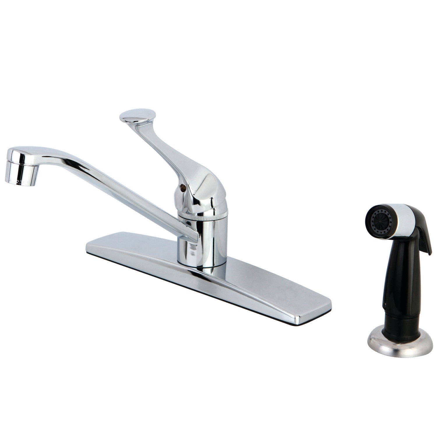 Kingston Columbia FB0572 Robinet de cuisine central à une poignée 4 trous 8" avec pulvérisateur latéral, chrome poli