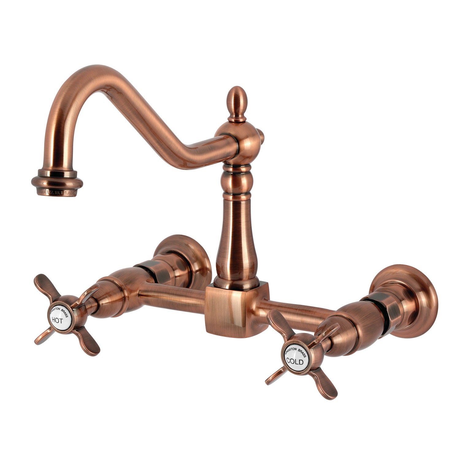 Kingston Heirloom KS124BEXAC - Robinet de cuisine à deux poignées 2 trous Wall Mount Bridge, cuivre antique