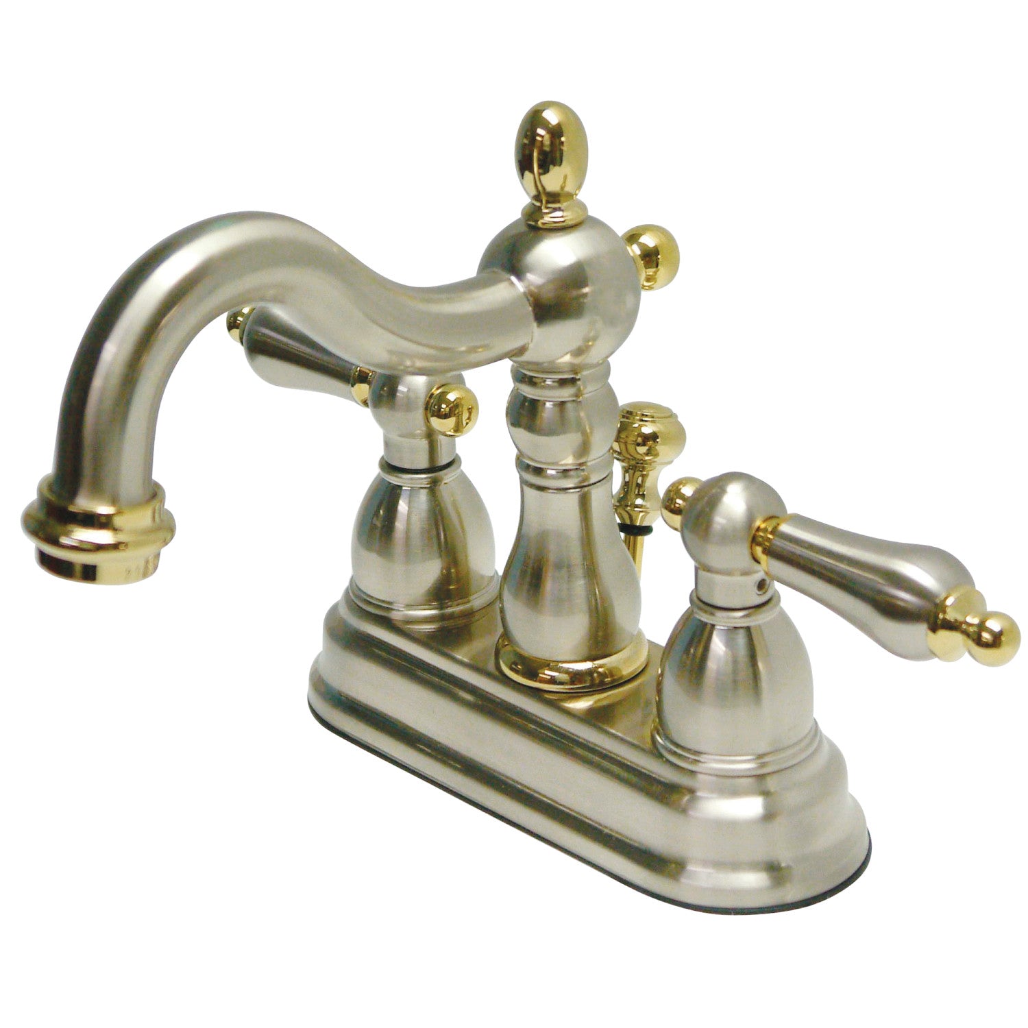 Kingston Heirloom KB1609AL - Heritage Double-Handle 3 trous montage sur plage 4-Inch Centerset Robinet de salle de bains avec drain à tirette, nickel brossé / laiton poli