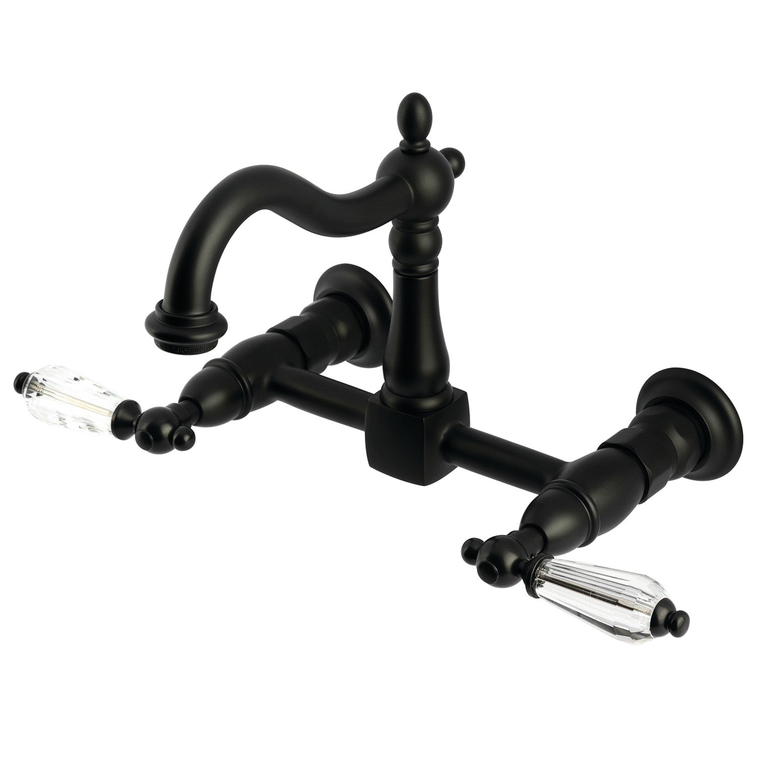 Kingston Heirloom KS1260WLL - Robinet de cuisine à deux poignées Willshire 2 trous Wall Mount Bridge, noir mat