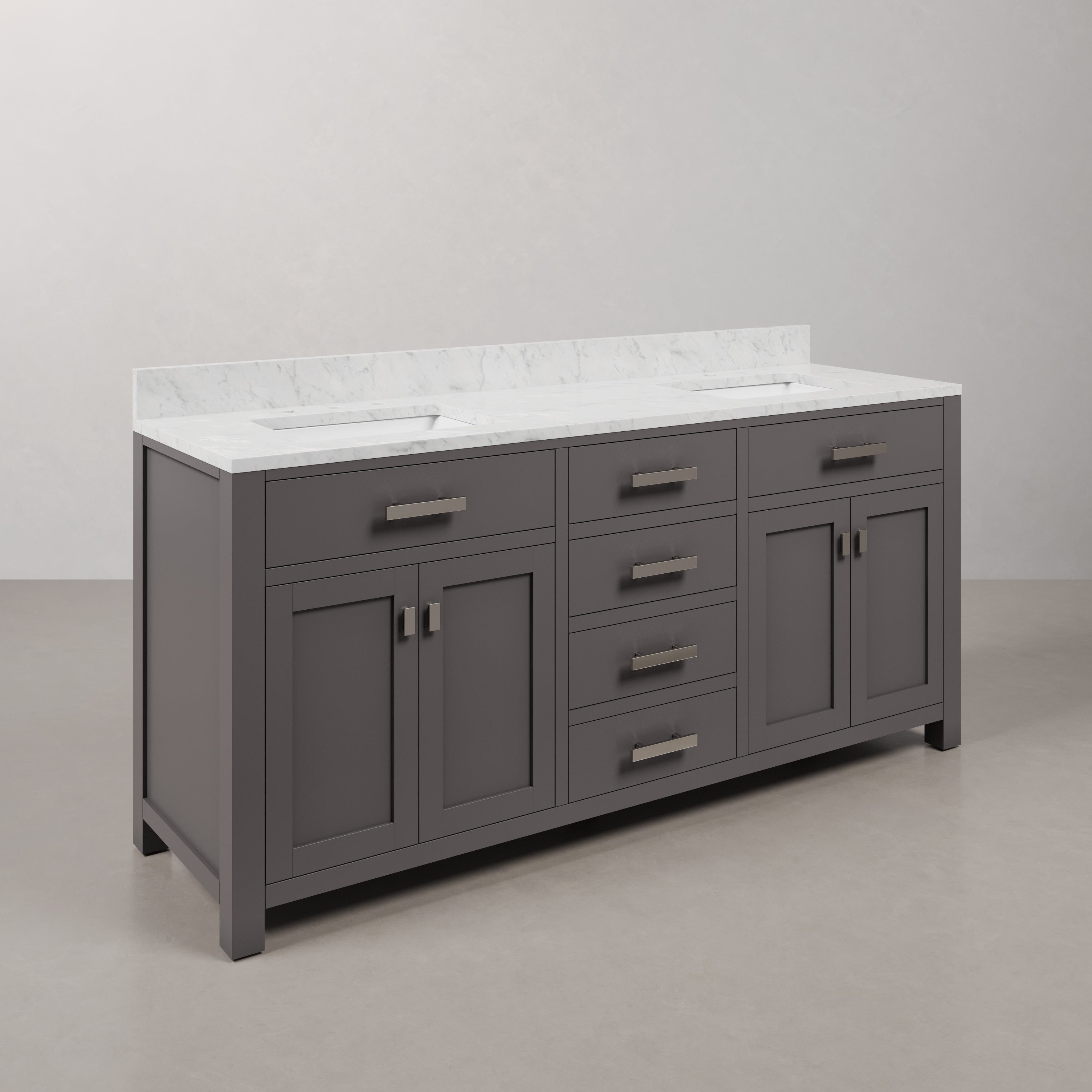 Kingston Luxe MS72CW01CG - 72 in. x 21 in. Bathroom Vanity Marble Top in Carrara White, Cashmere Grey