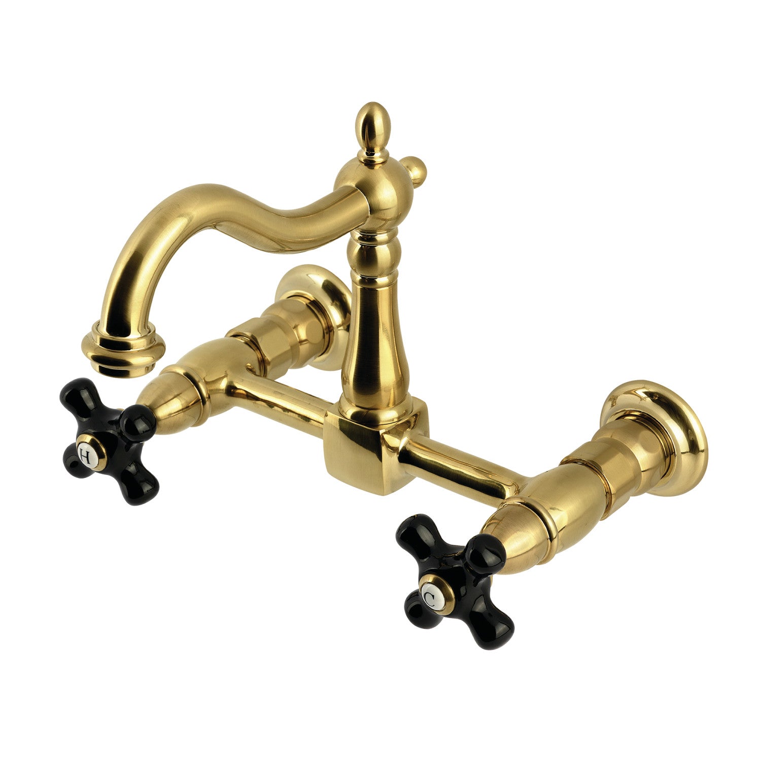 Kingston Heirloom KS1267PKX - Robinet de cuisine à deux poignées 2 trous Wall Mount Bridge, laiton brossé
