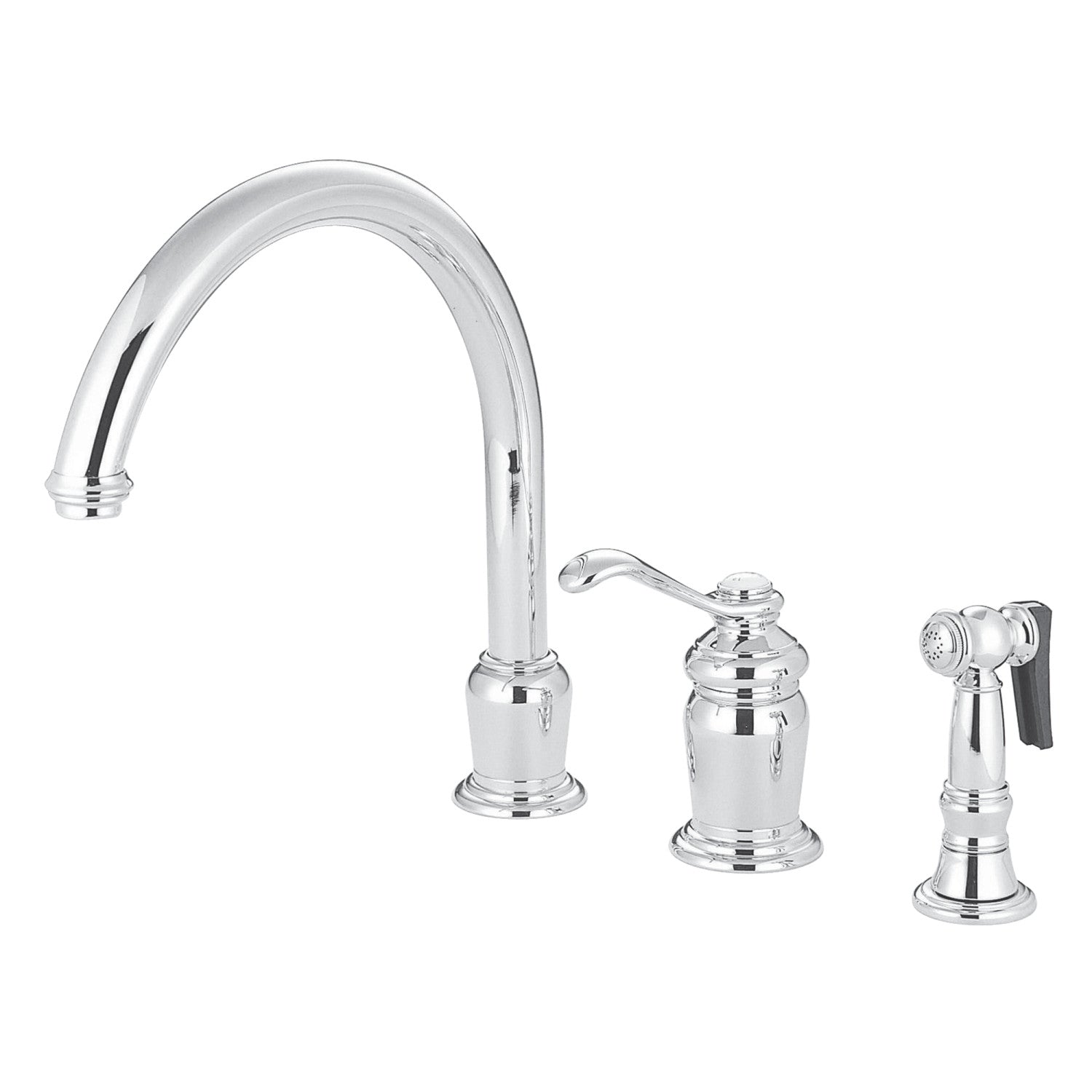 Kingston Tulare KS7821TLBS - Robinet de cuisine à une poignée Templeton 3 trous avec pulvérisateur en laiton, chrome poli