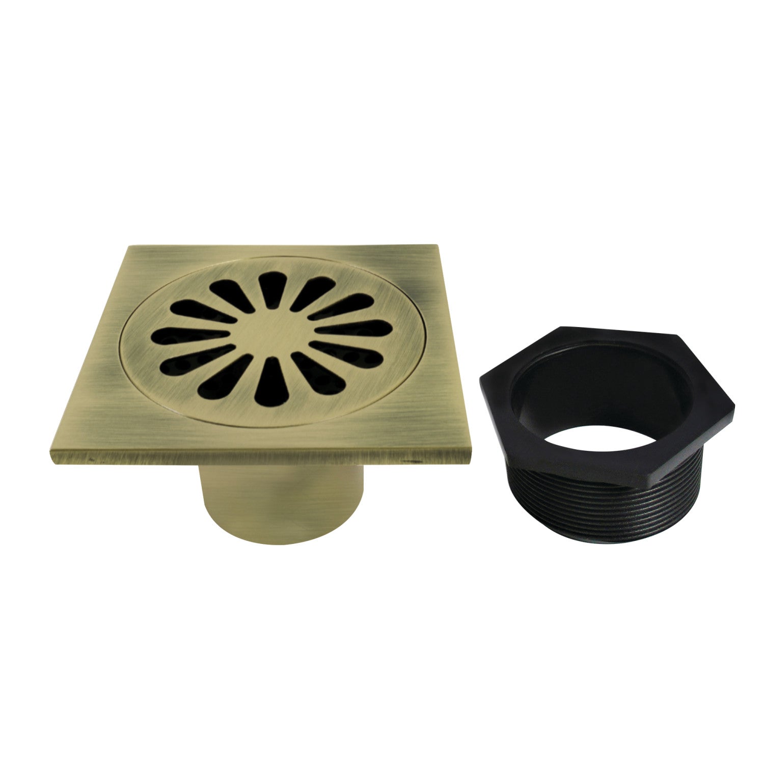 Kingston Watercourse BSF4161AB 4-Inch Brass Square Grid Shower Drain with Hair Strainer, Antique Brass