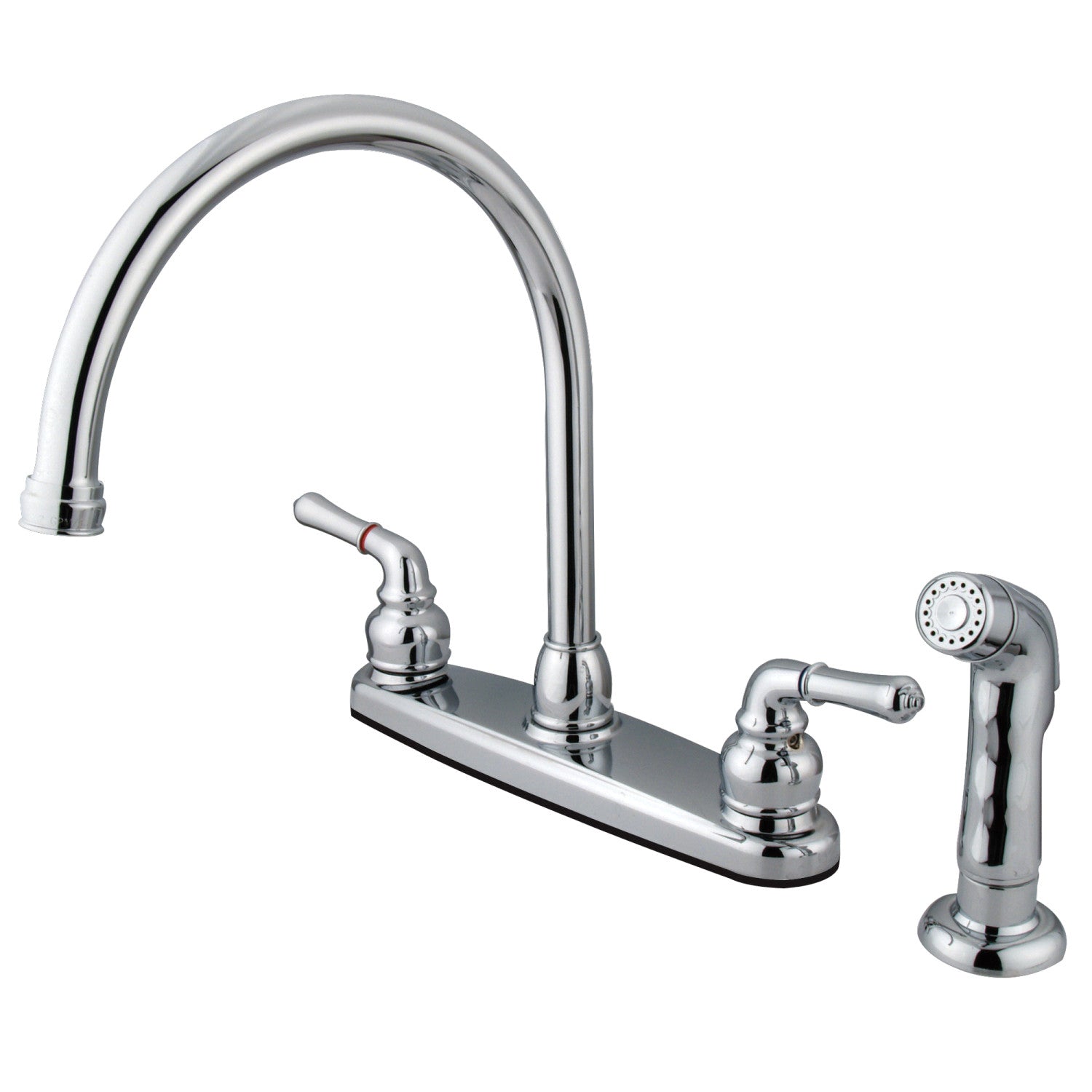 Kingston Tulare FB791SP - Robinet de cuisine à deux poignées Magellan 4 trous 8" avec pulvérisateur latéral, chrome poli