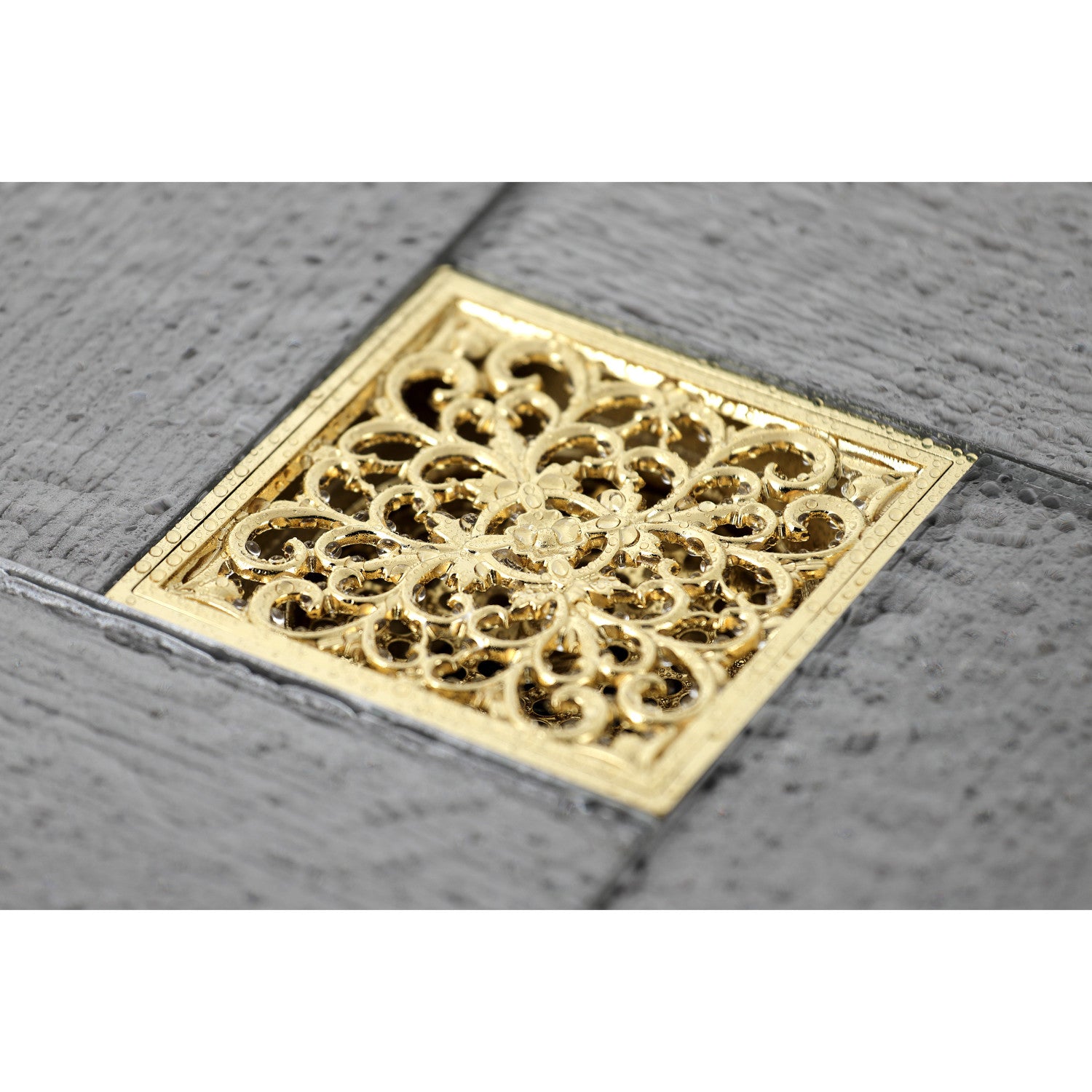 Kingston Watercourse BSF9771PB 4-Inch Brass Square Grid Shower Drain with Hair Strainer, Polished Brass