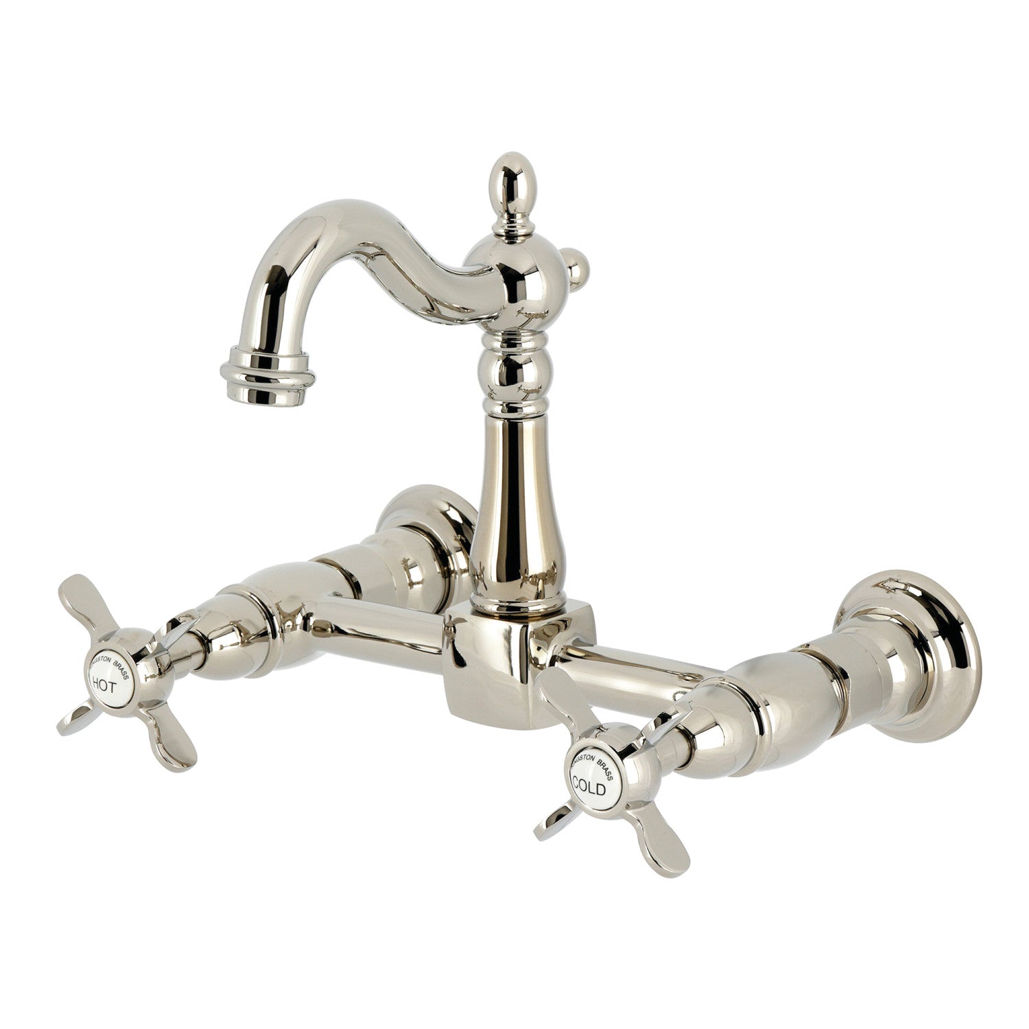 Kingston Heirloom KS2446BEX - Robinet de cuisine à deux poignées 2 trous Wall Mount Bridge, nickel poli