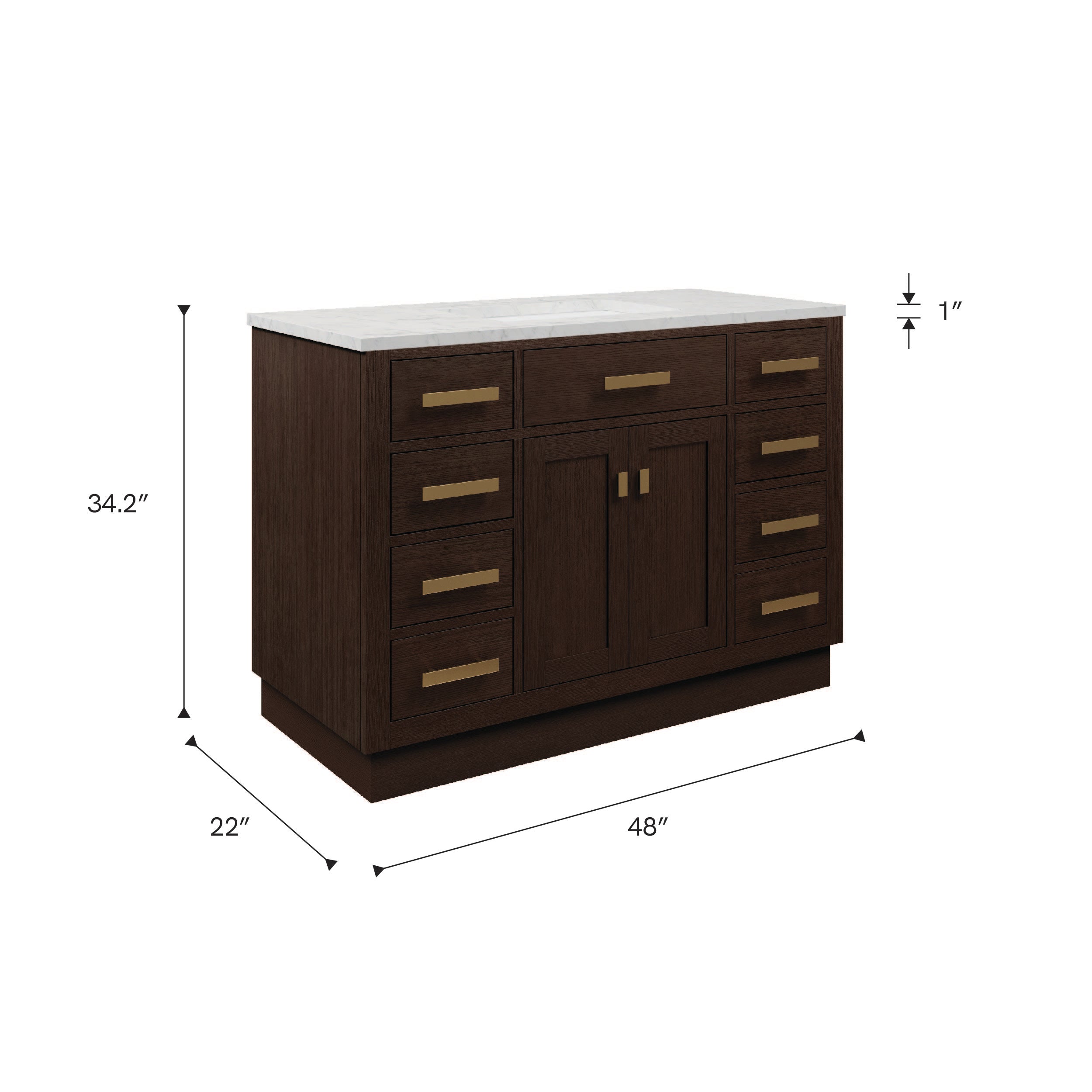 Kingston Luxe CH48CW06BK - 48 in. x 21.5 in. Bathroom Vanity Marble Top and White Basin, Brown Oak