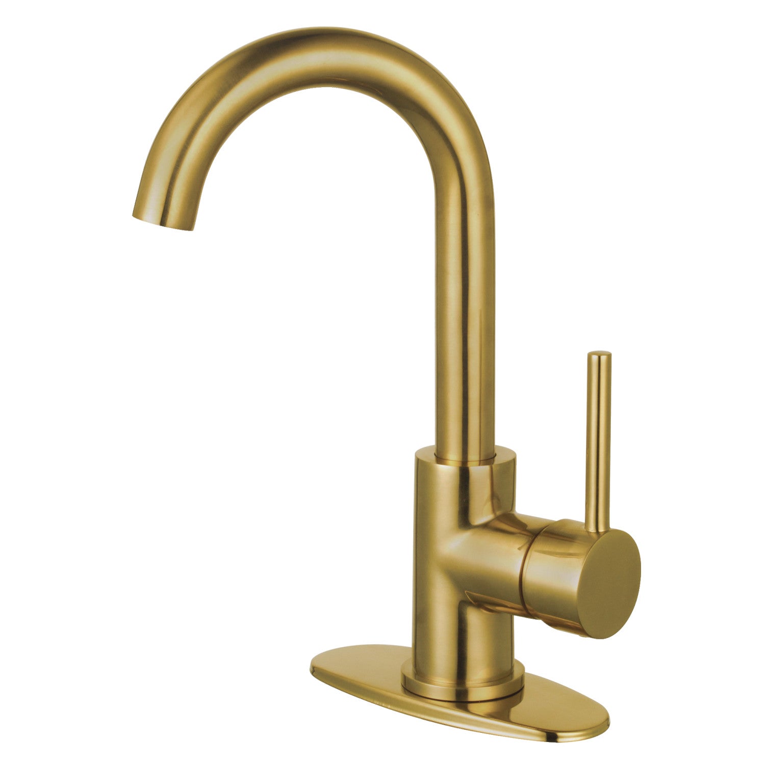 Kingston Sona LS8433DL - Concord One-Handle 1-Hole Bathroom Faucet with Deck Plate and Push Pop-Up Drain, Brushed Brass