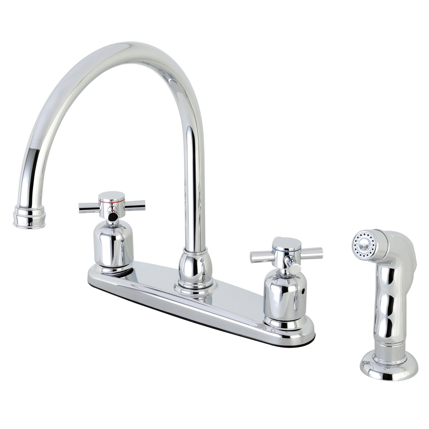 Kingston Tulare FB791DXSP - Robinet de cuisine central à deux poignées Concord 4 trous 8" avec pulvérisateur latéral, chrome poli