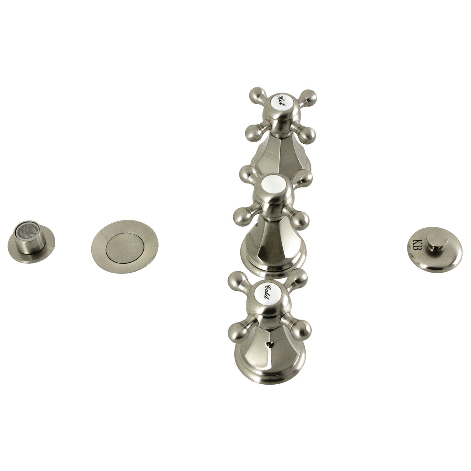 Kingston Heirloom KB328BX - Robinet de bidet vertical métropolitain à trois poignées avec éclat en laiton, nickel brossé