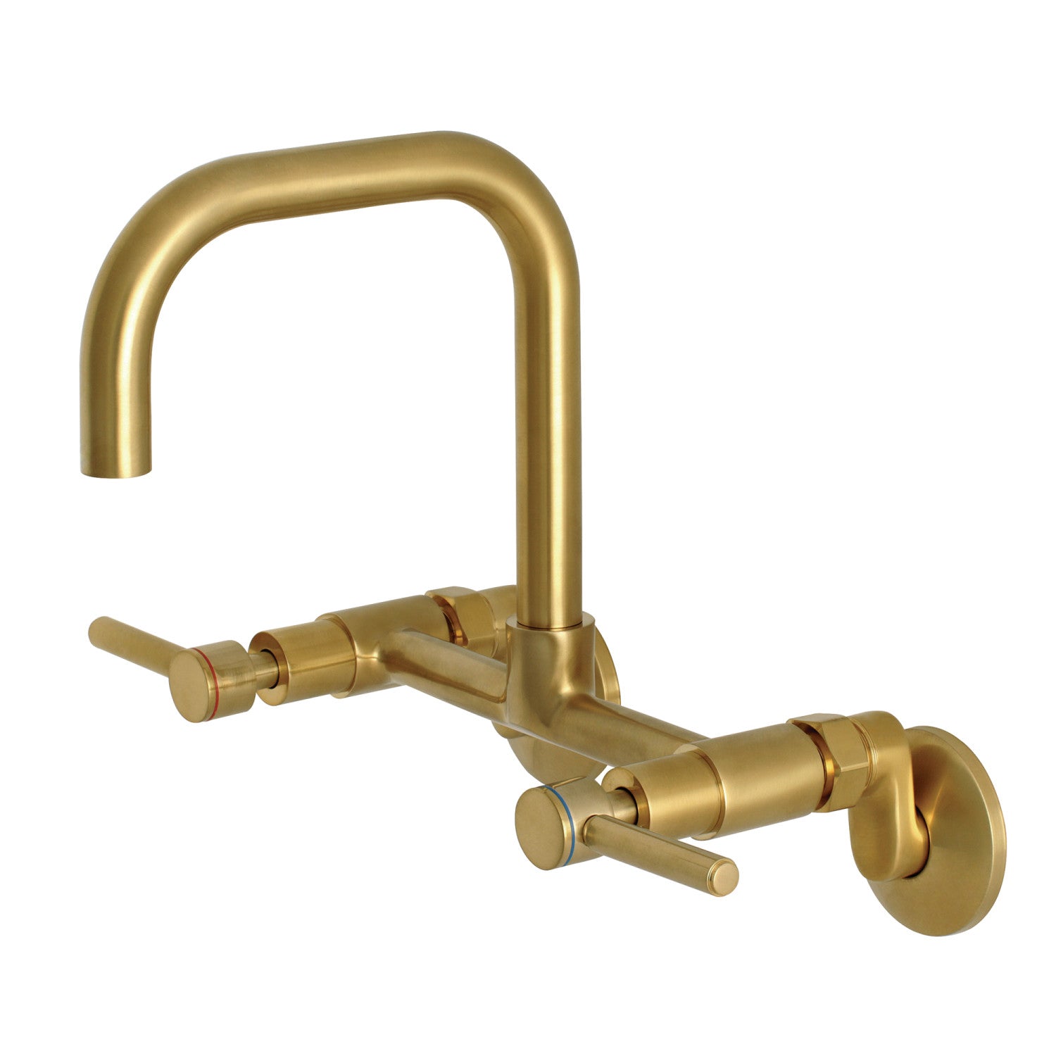 Kingston Sona KS813SB - Concord Two-Handle 2-Hole Wall Mount Bridge Kitchen Faucet, Brushed Brass