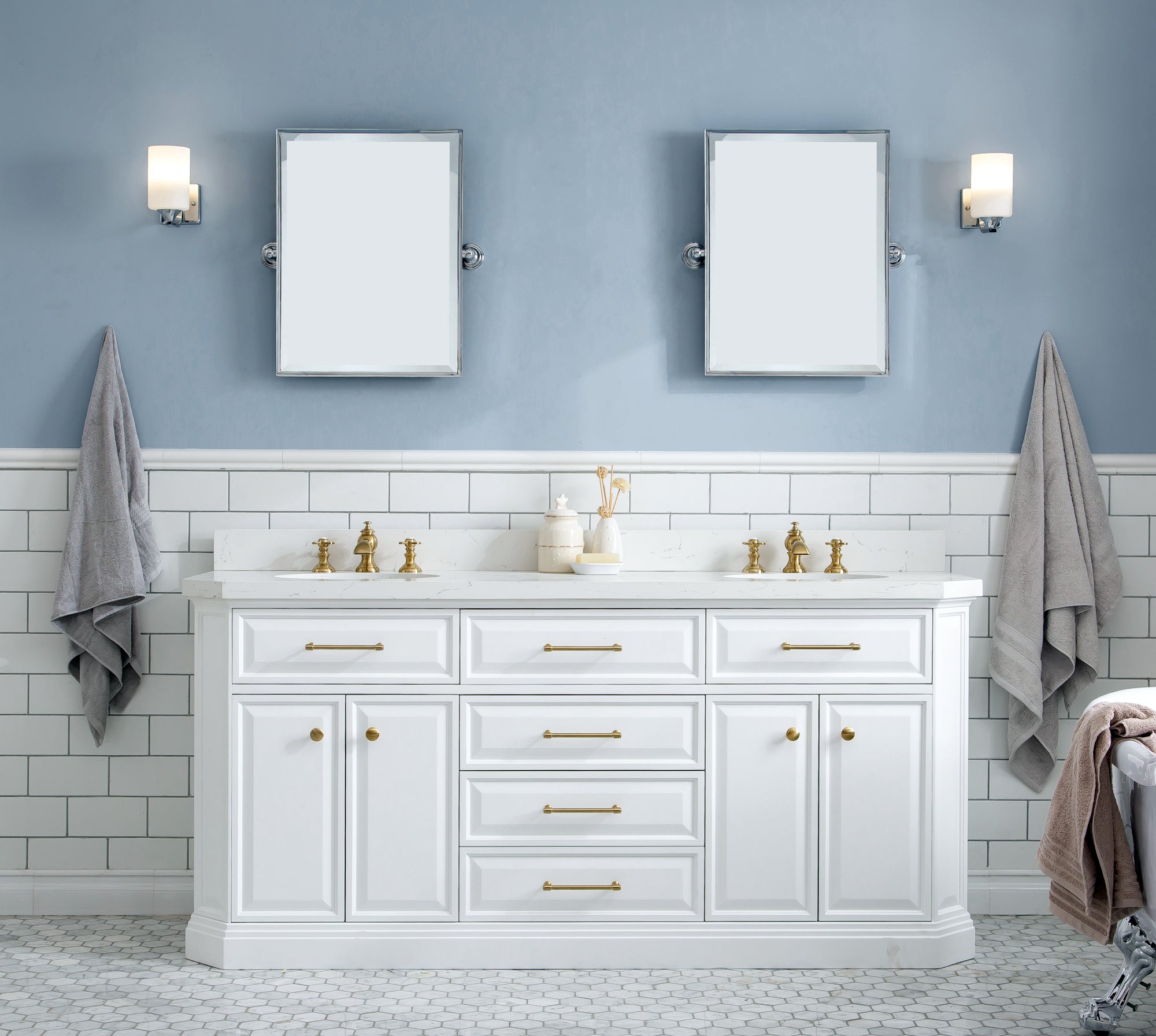 Kingston Luxe PA72QZ06PW - 72 in. x 22 in. Bathroom Vanity Quartz Top and White Basin, Pure White