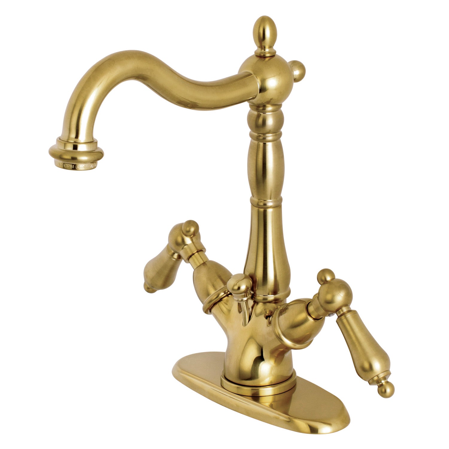 Kingston Heirloom KS1437AL - Heritage Double-Handle 1-or-3 Trou montage sur plage 4-Inch Centerset Robinet de salle de bain avec laiton à tirette, laiton brossé