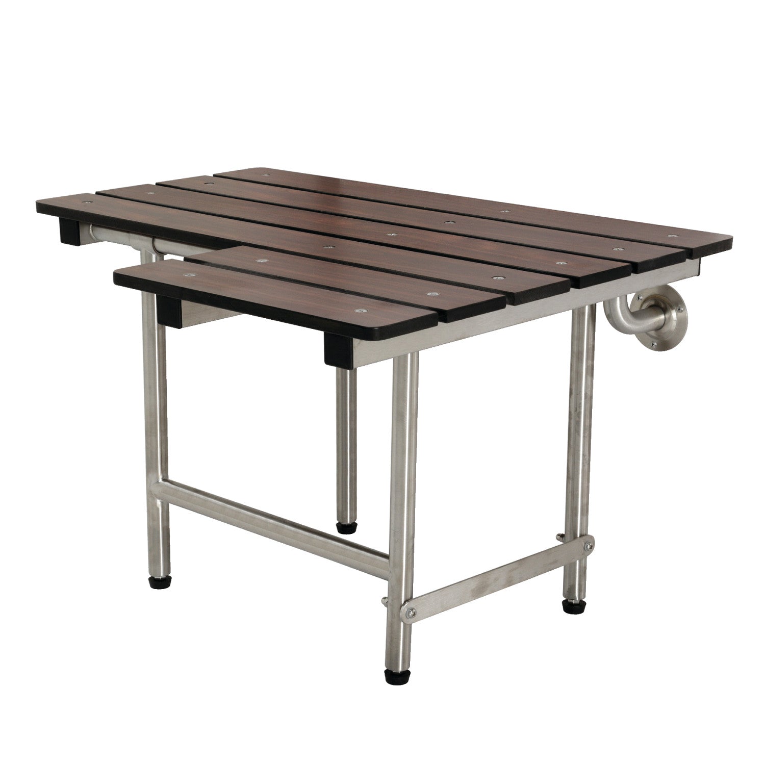 Kingston Tulare KBSS2821PMW - ADAscape 28-Inch X 21-Inch Wall Mount Fold Down Shower Seat with Leg Supports, Dark Mahogany Wood Grain/Stainless Steel